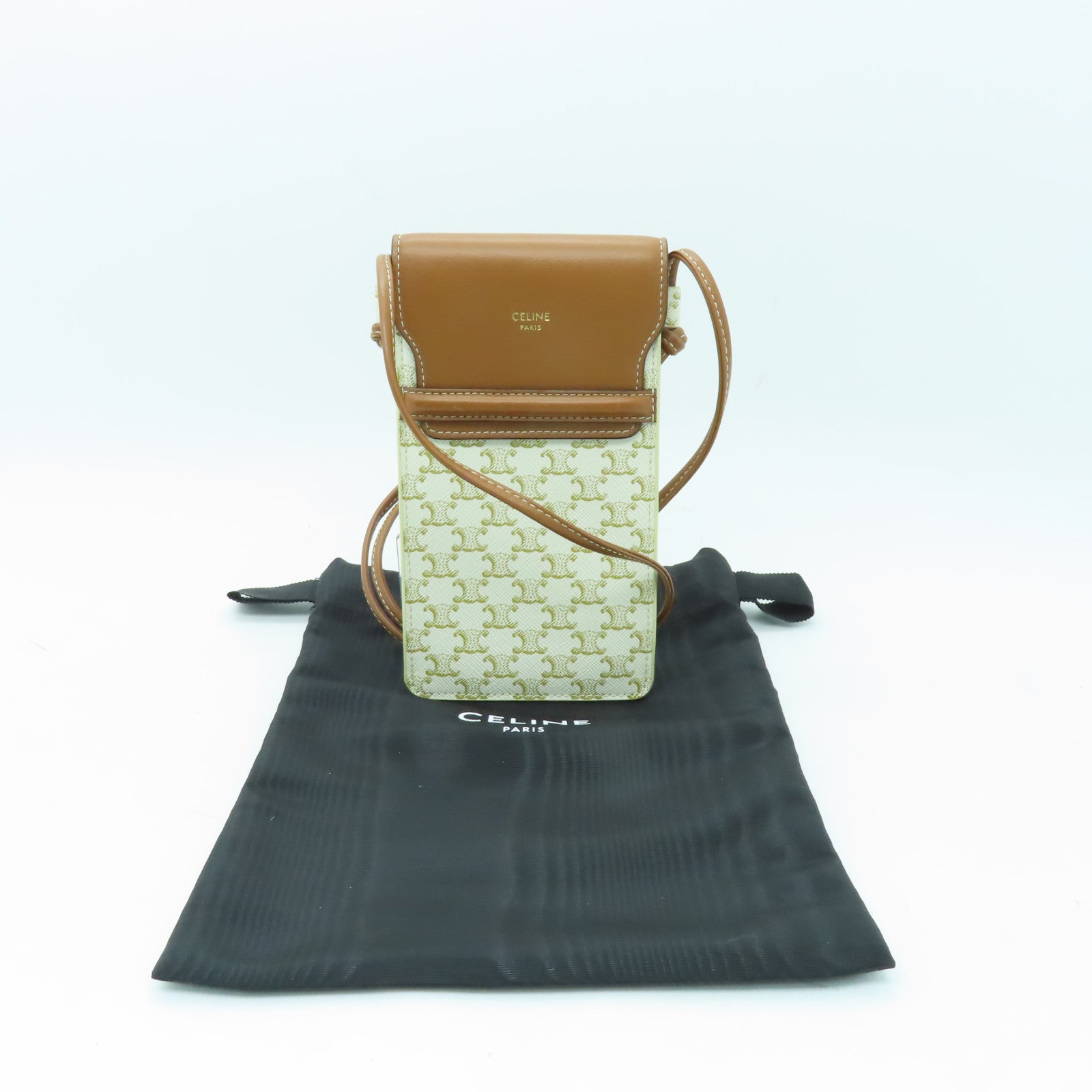 CELINE 塗層帆布Triomphere Phone Bag肩背袋棕色