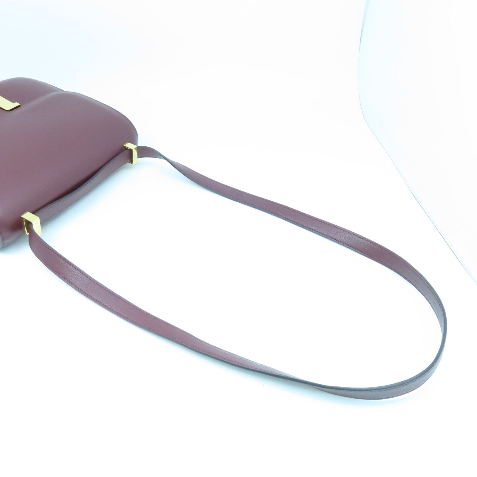 HERMES Evercolor Leather Constance 24 Gold Buckle Shoulder Bag Burgundy