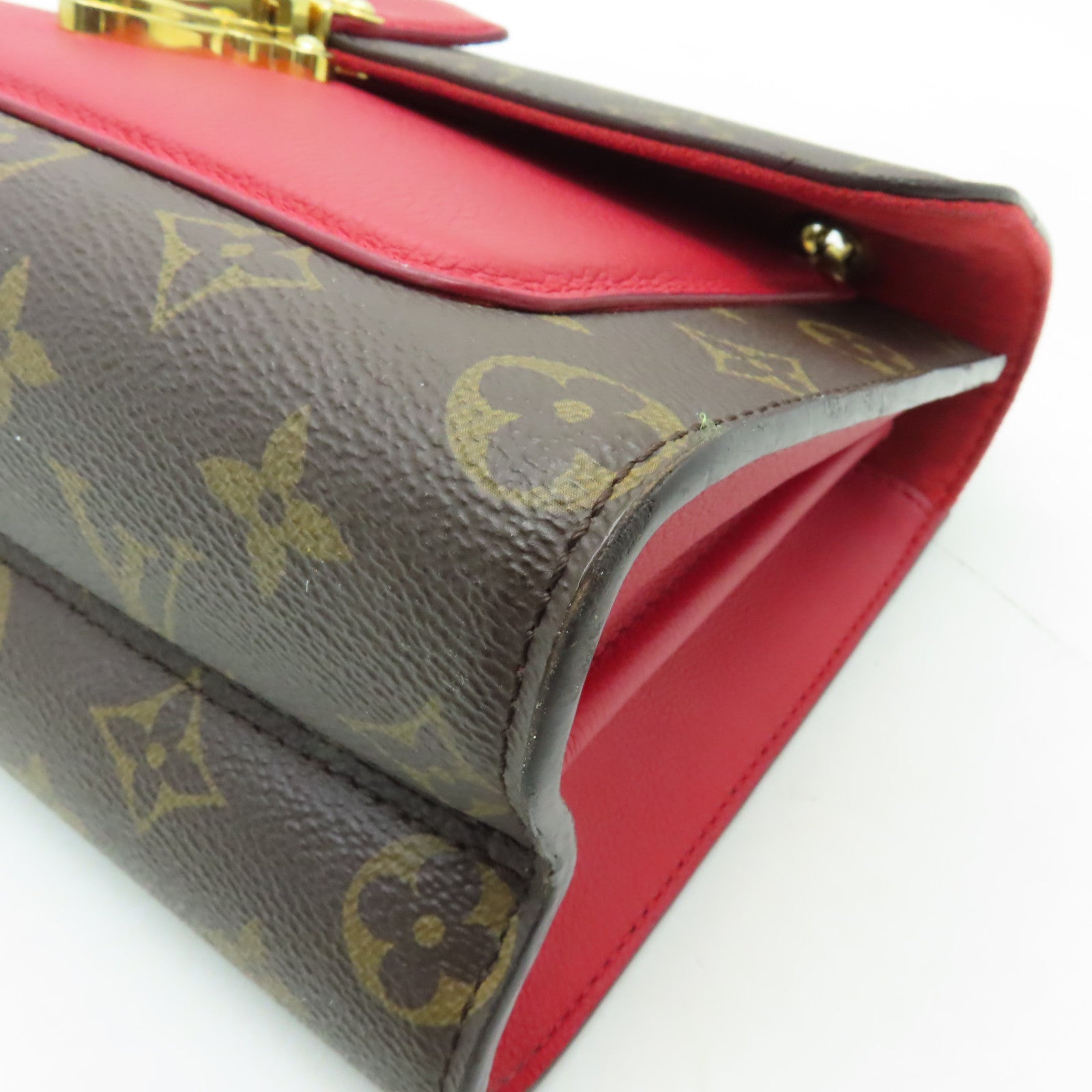 LOUIS VUITTON Monogram Victoire金扣鏈帶肩背袋啡色/紅色