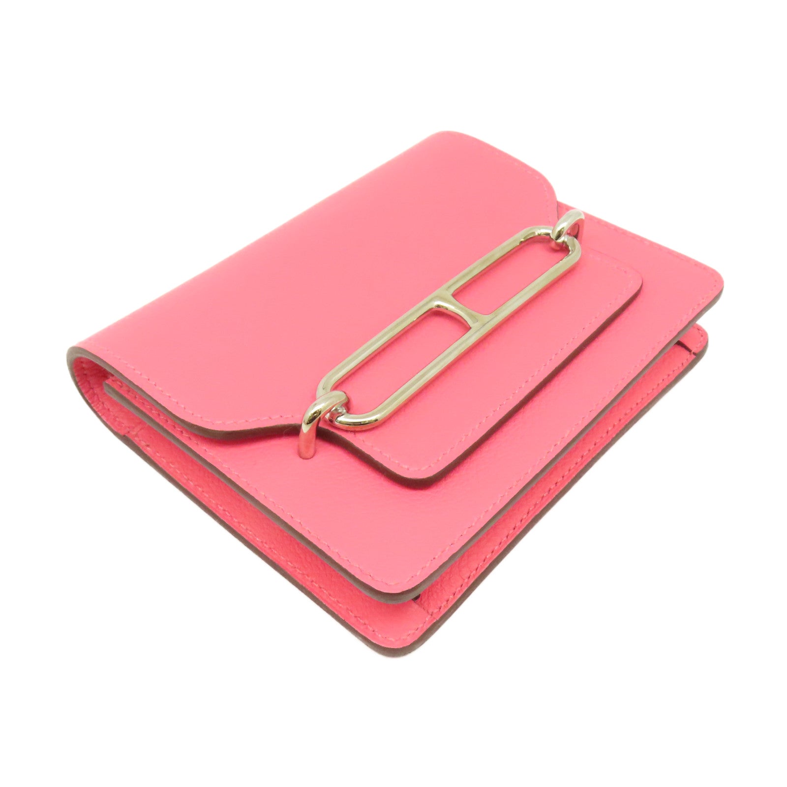 HERMES Evercolor皮革Roulis Slim Pouch銀扣錢包/手拿包Rose Azalee杜鵑粉色
