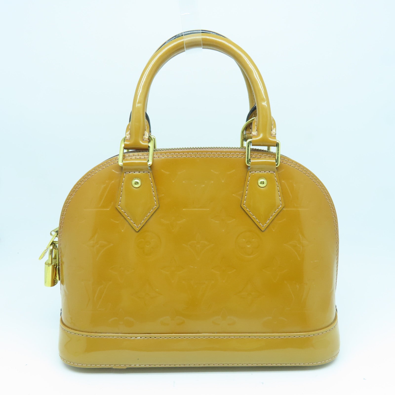 LOUIS VUITTON Monogram Vernis Alma BB gold buckle handle shoulder bag brown