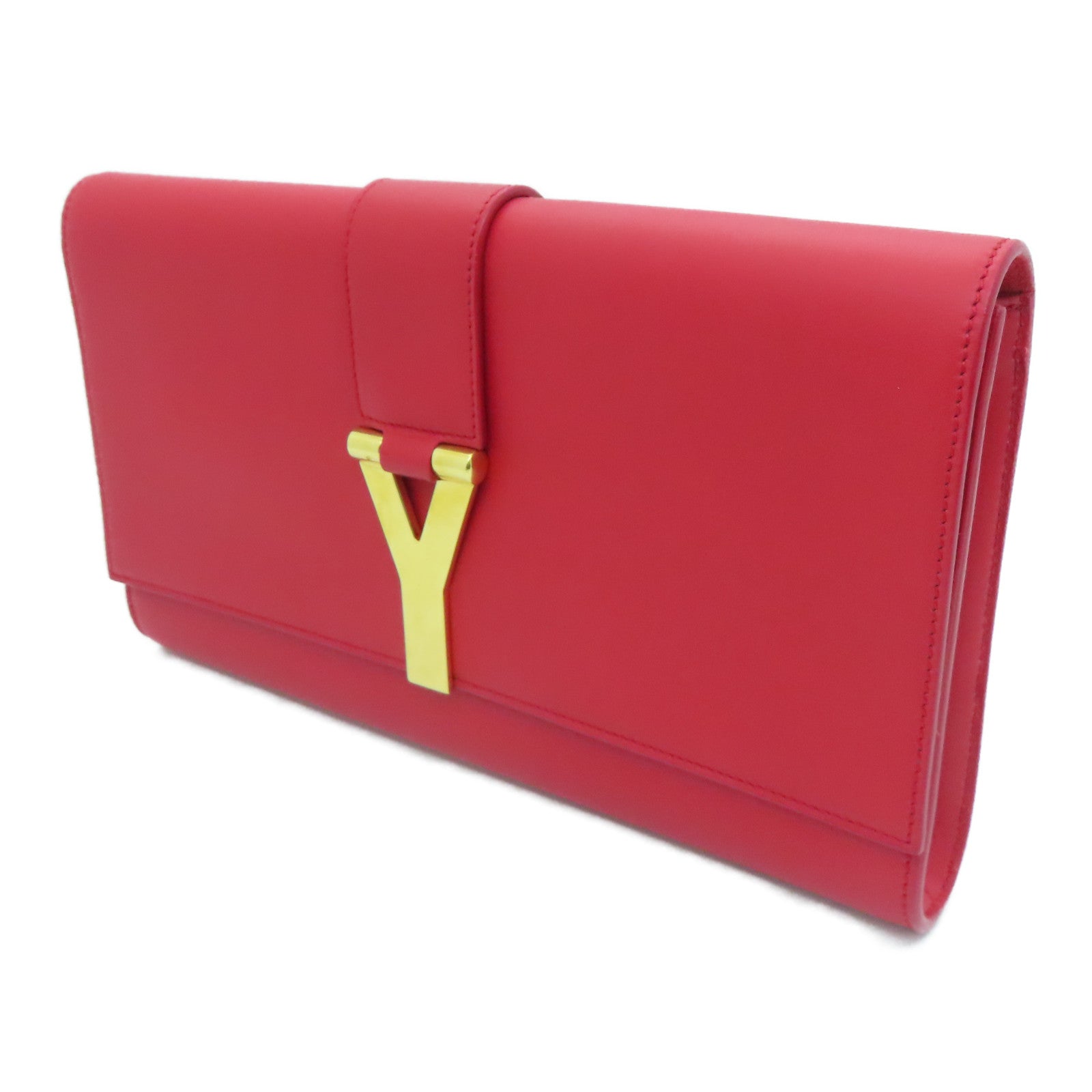 YVES SAINT LAURENT 牛皮皮革Clutch金扣手拿包红色