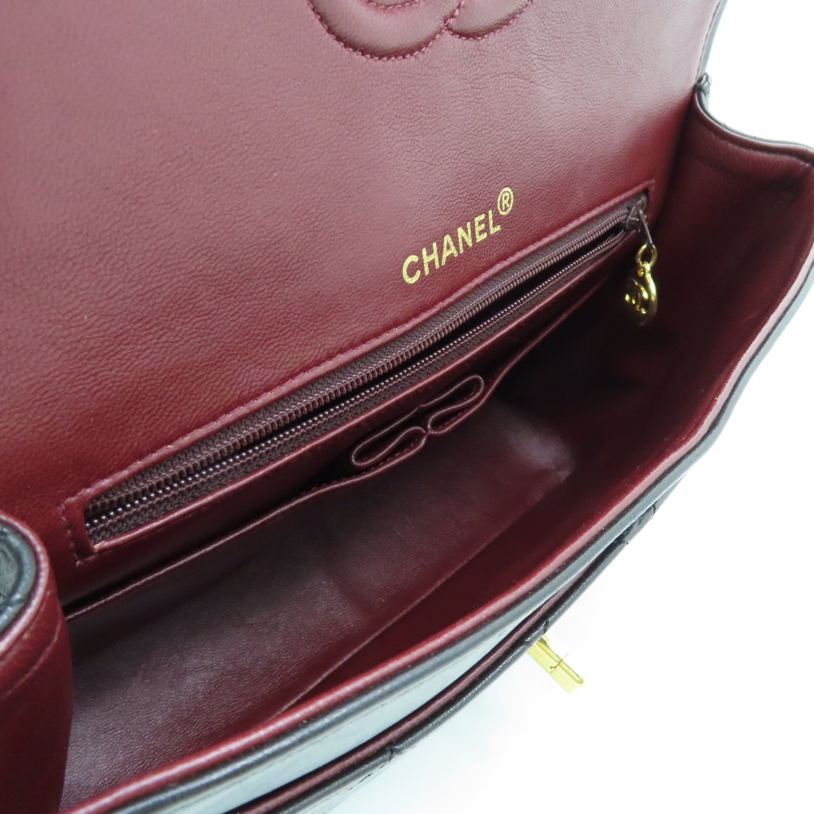 CHANEL Rhombus Sheepskin Leather Chain Shoulder Gold Buckle Hand Chain Belt Shoulder Bag Black