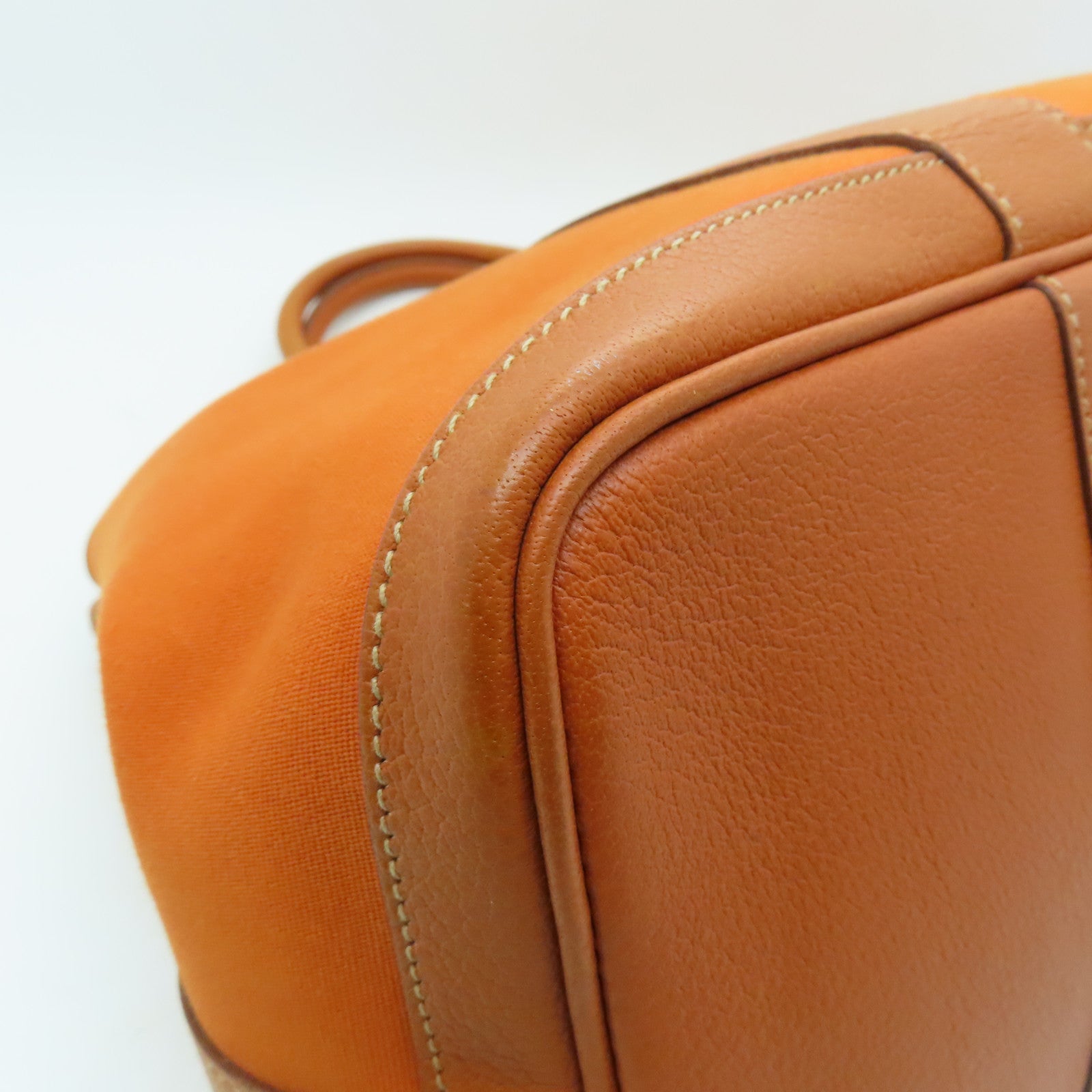 HERMES 帆布Garden Party PM银扣手挽袋橙色