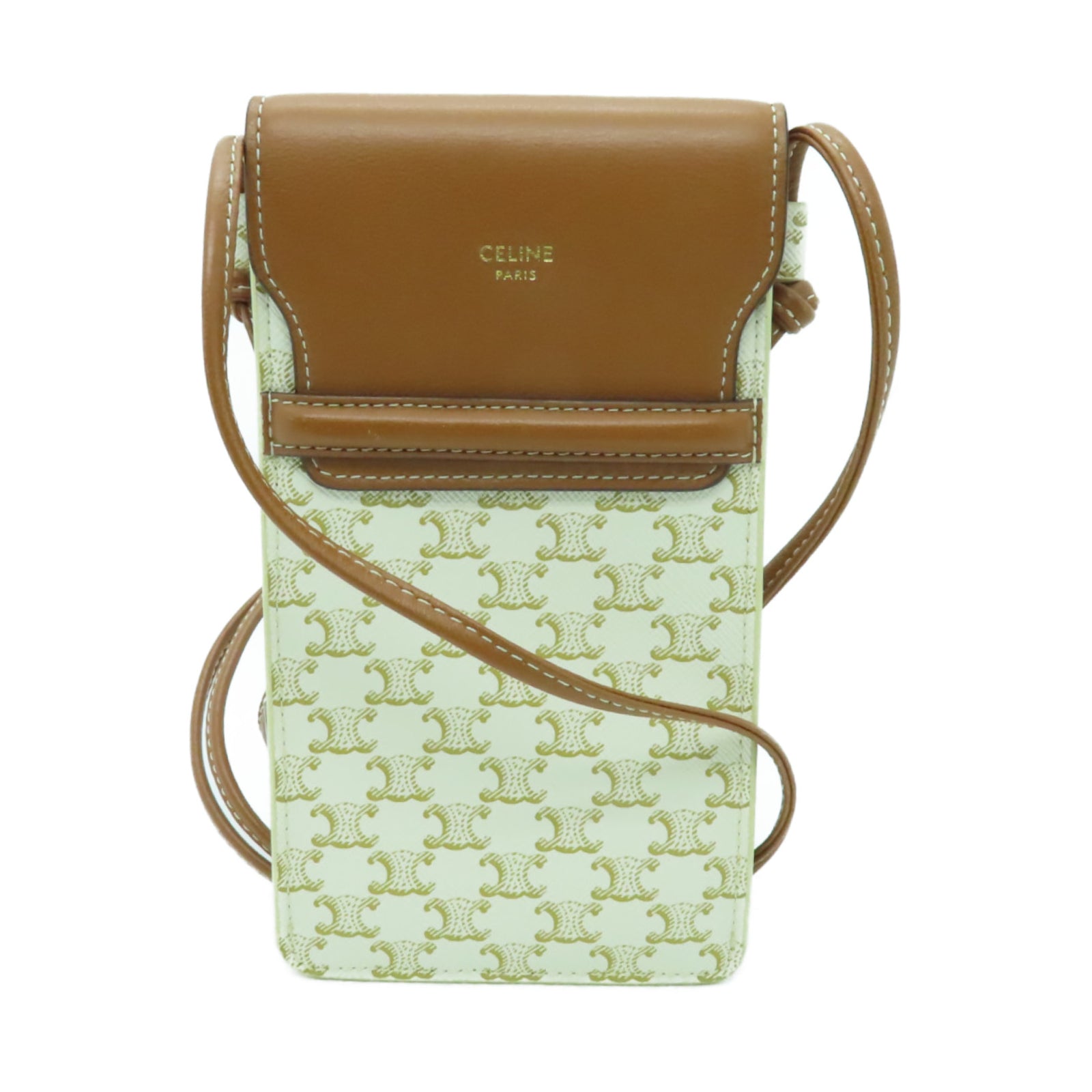 CELINE 塗層帆布Triomphere Phone Bag肩背袋棕色