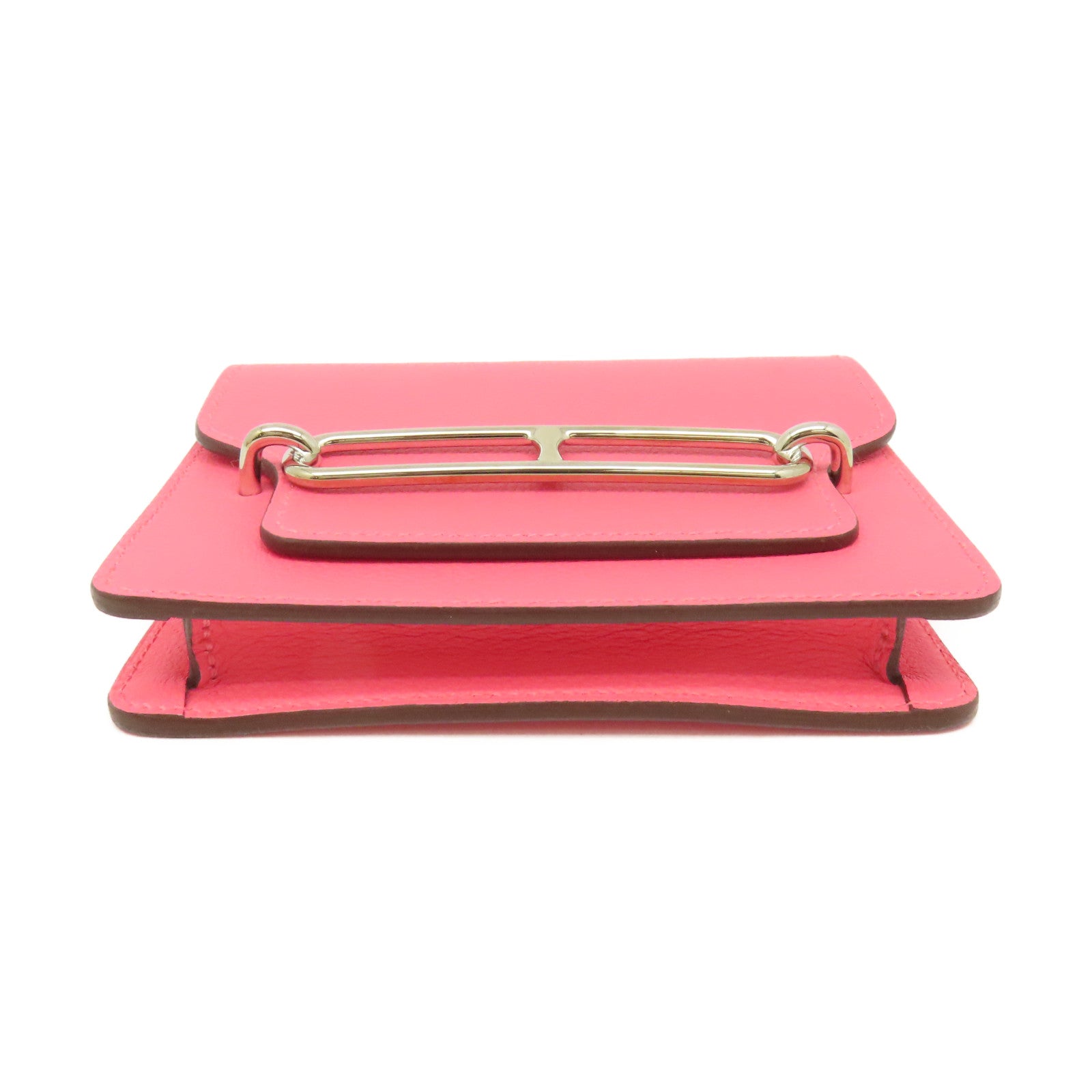 HERMES Evercolor皮革Roulis Slim Pouch銀扣錢包/手拿包Rose Azalee杜鵑粉色