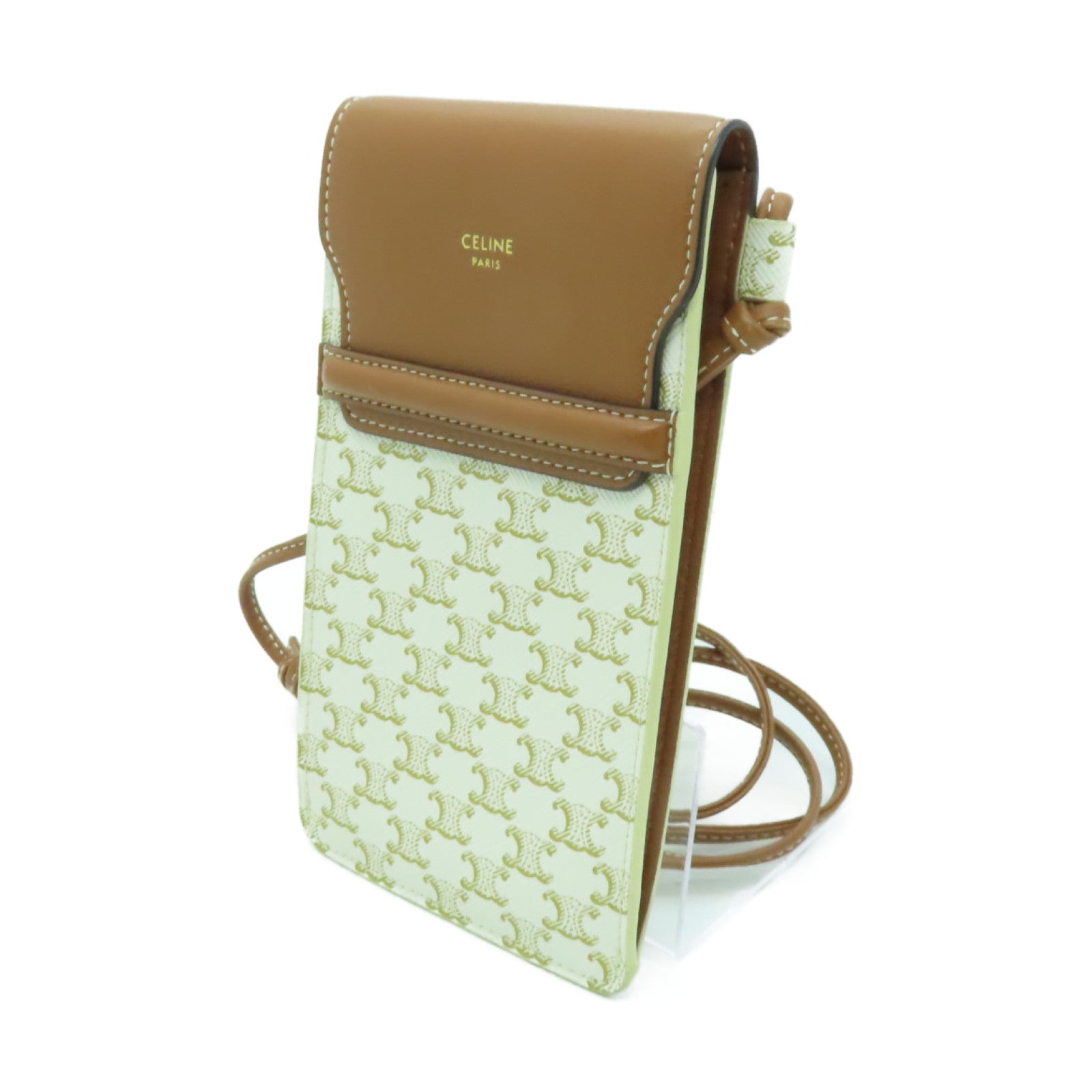 CELINE 塗層帆布Triomphere Phone Bag肩背袋棕色