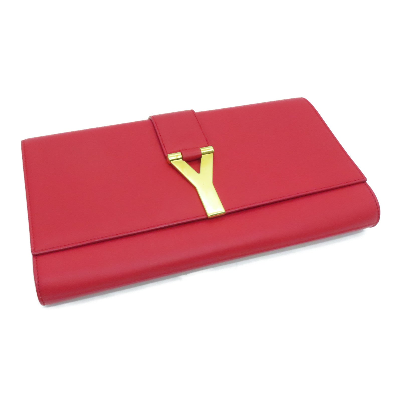 YVES SAINT LAURENT 牛皮皮革Clutch金扣手拿包红色