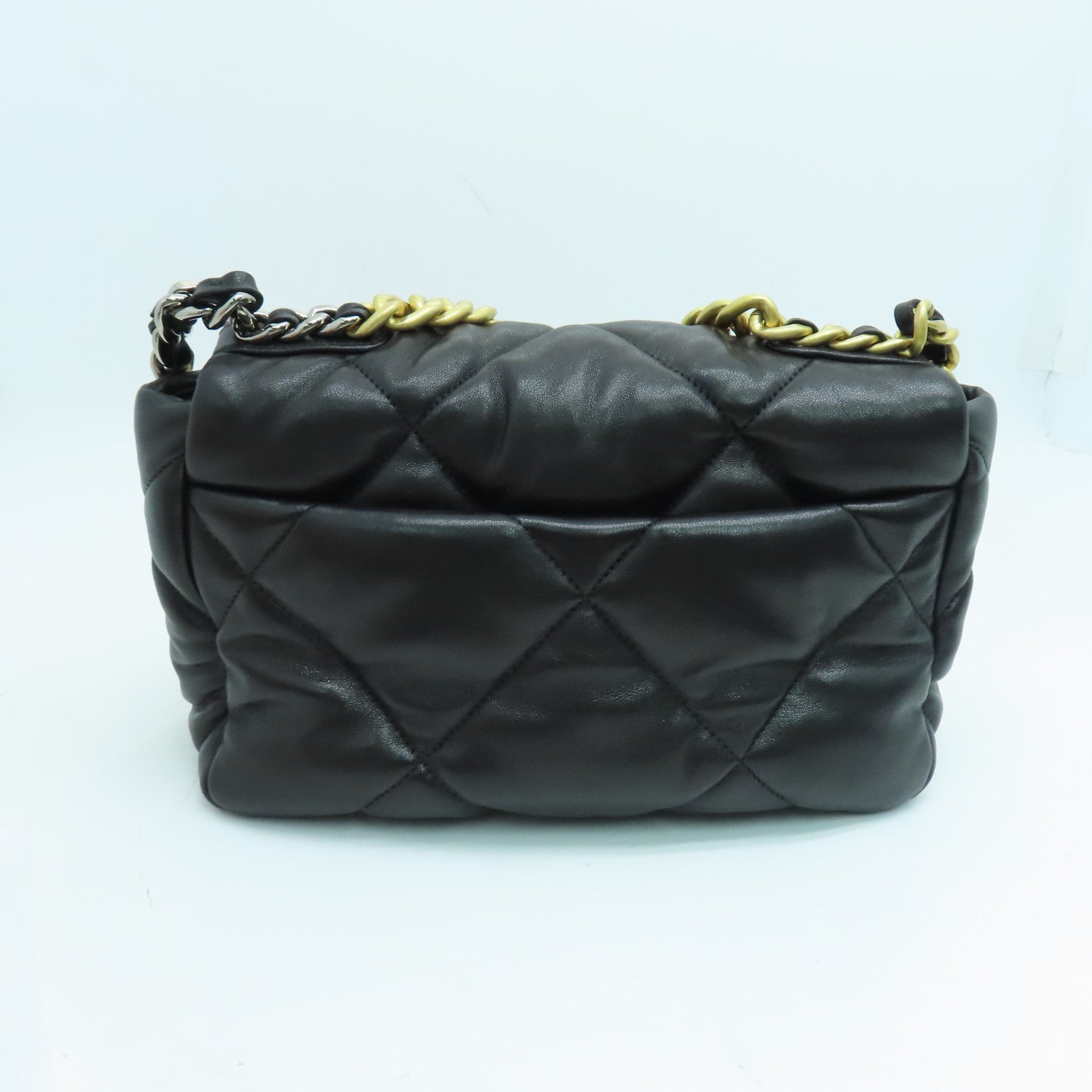 CHANEL 菱格羊皮皮革Chain Shoulder金扣手挽肩背两用袋黑色