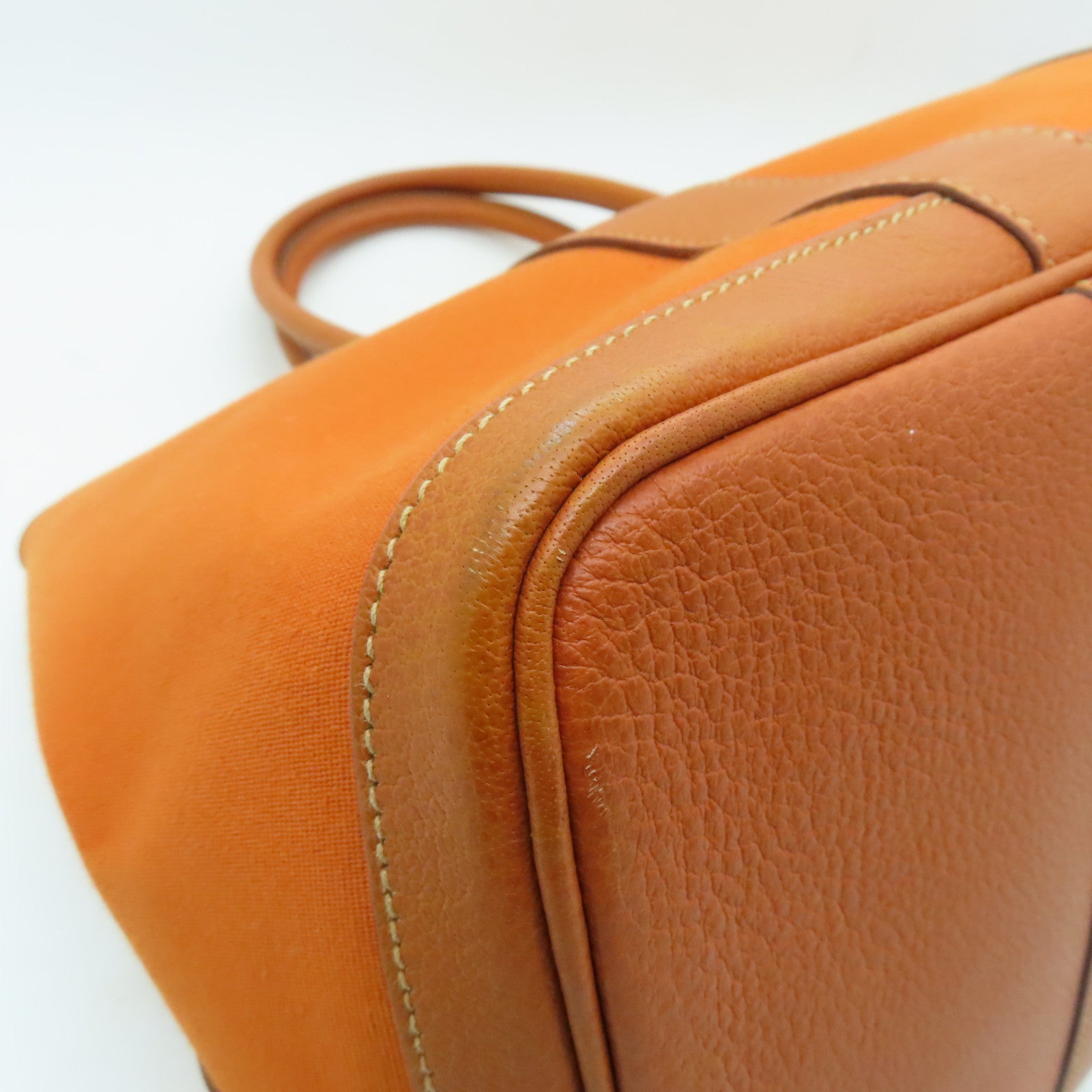 HERMES 帆布Garden Party PM银扣手挽袋橙色