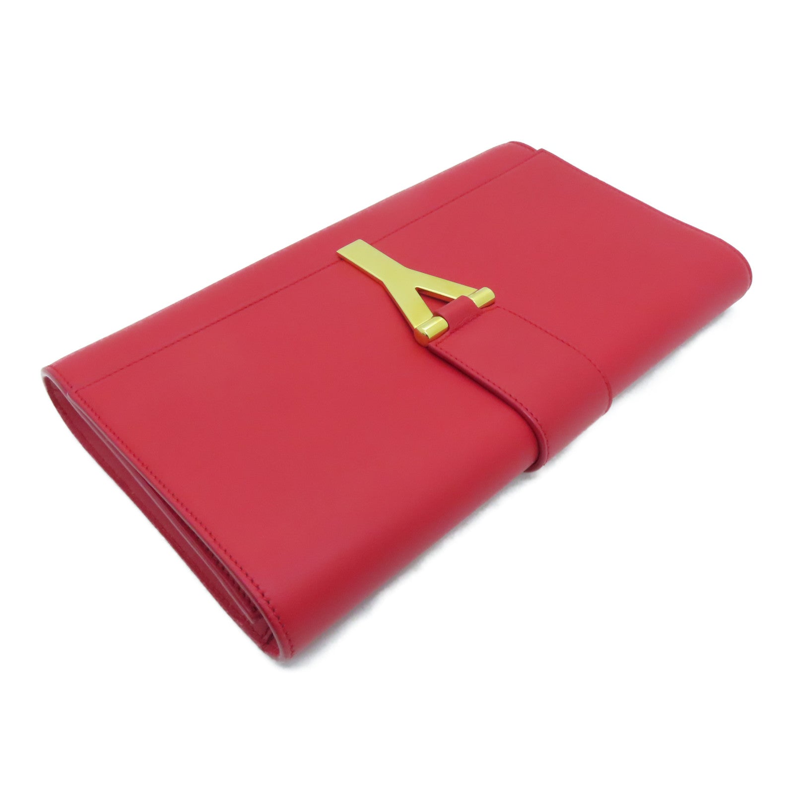 YVES SAINT LAURENT 牛皮皮革Clutch金扣手拿包红色