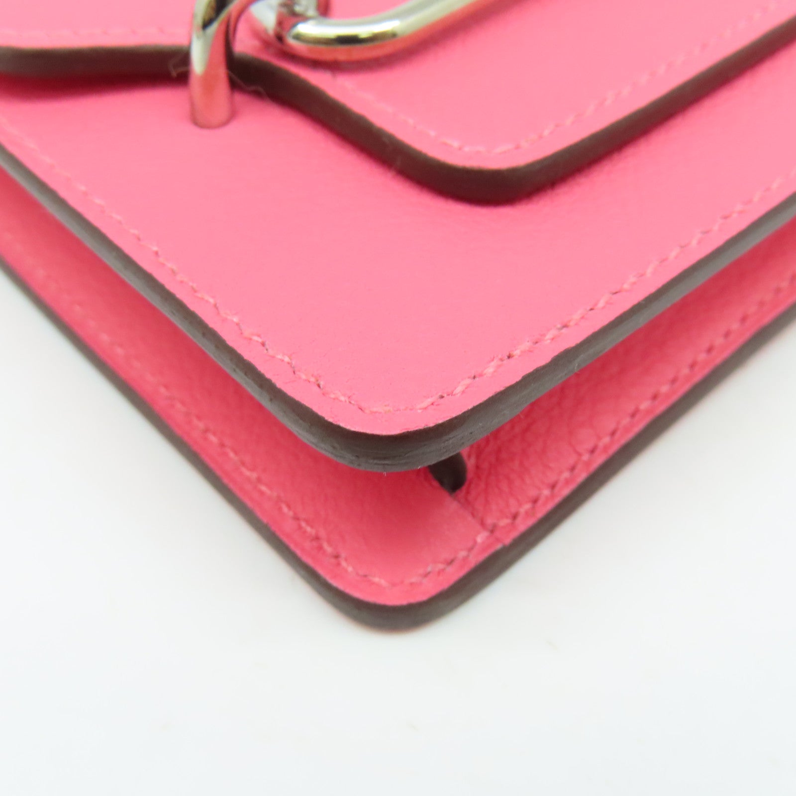 HERMES Evercolor皮革Roulis Slim Pouch銀扣錢包/手拿包Rose Azalee杜鵑粉色