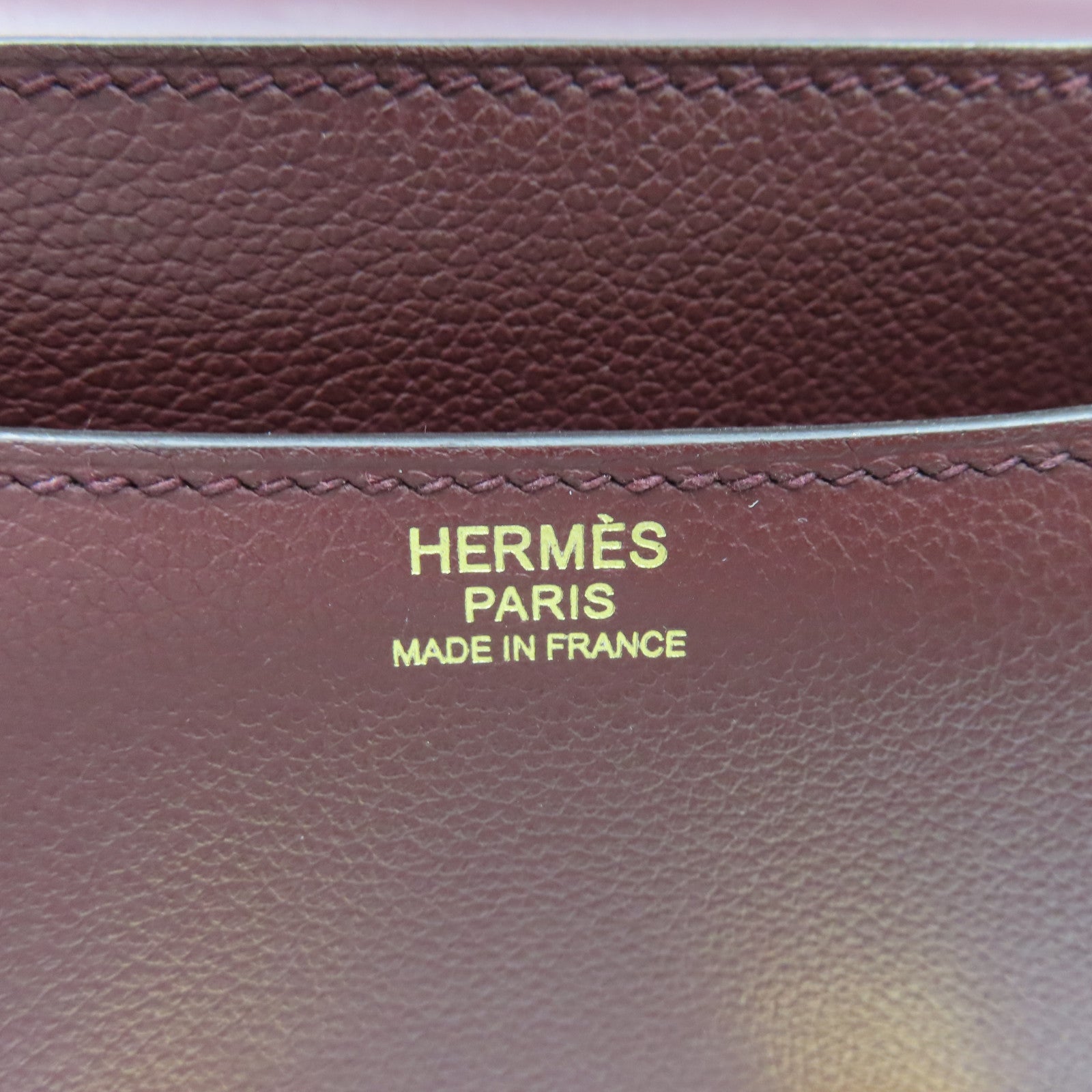 HERMES Evercolor Leather Constance 24 Gold Buckle Shoulder Bag Burgundy