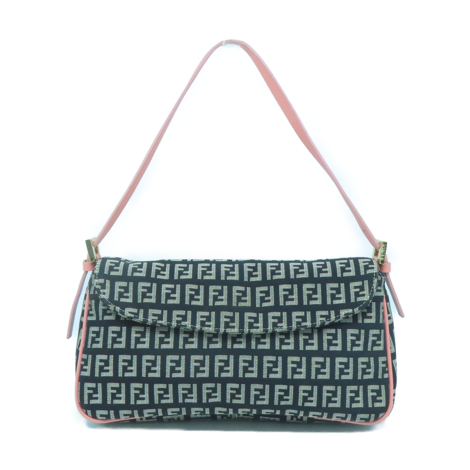 FENDI 帆布Shoulder Bag金扣肩背袋黑色/粉紅色