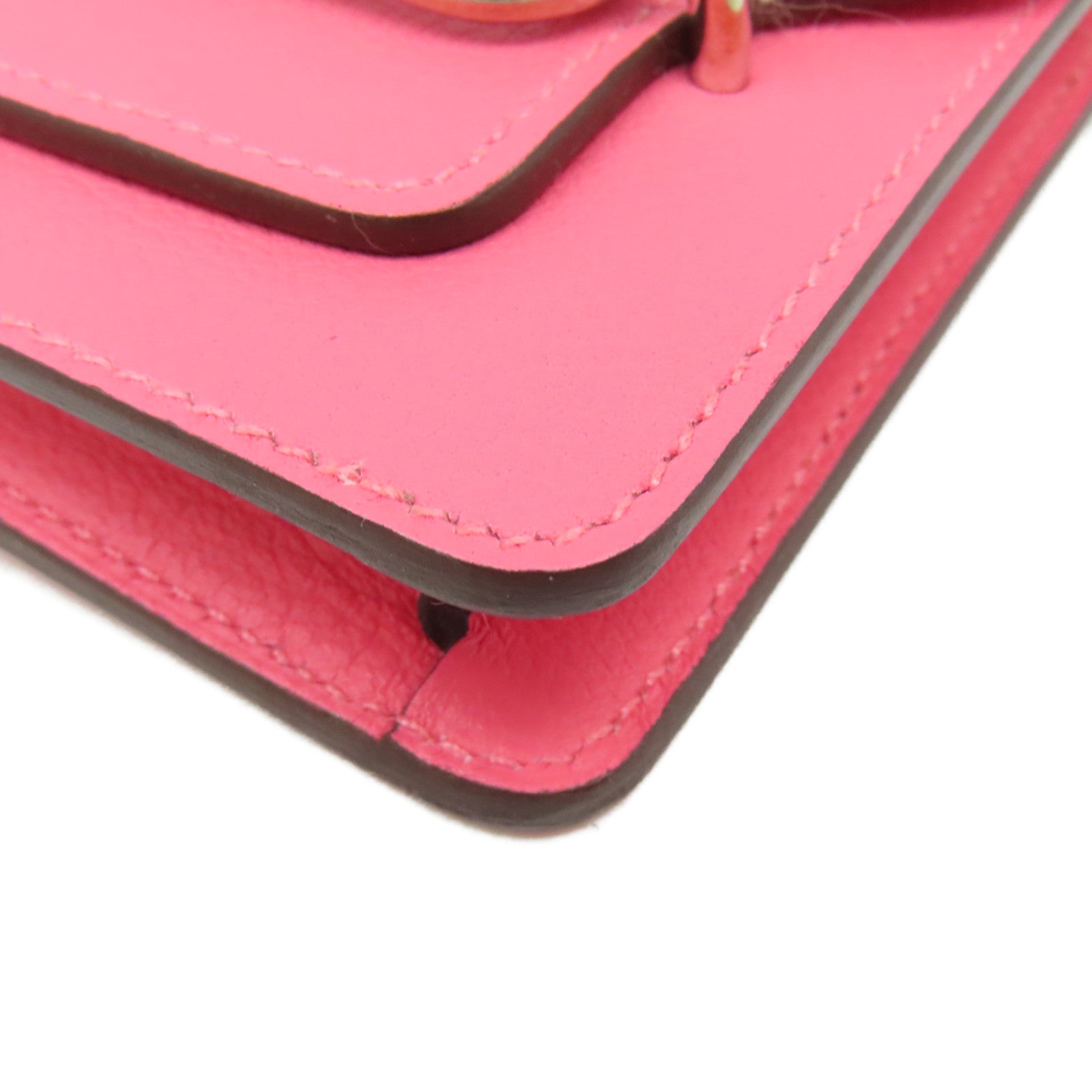 HERMES Evercolor皮革Roulis Slim Pouch銀扣錢包/手拿包Rose Azalee杜鵑粉色