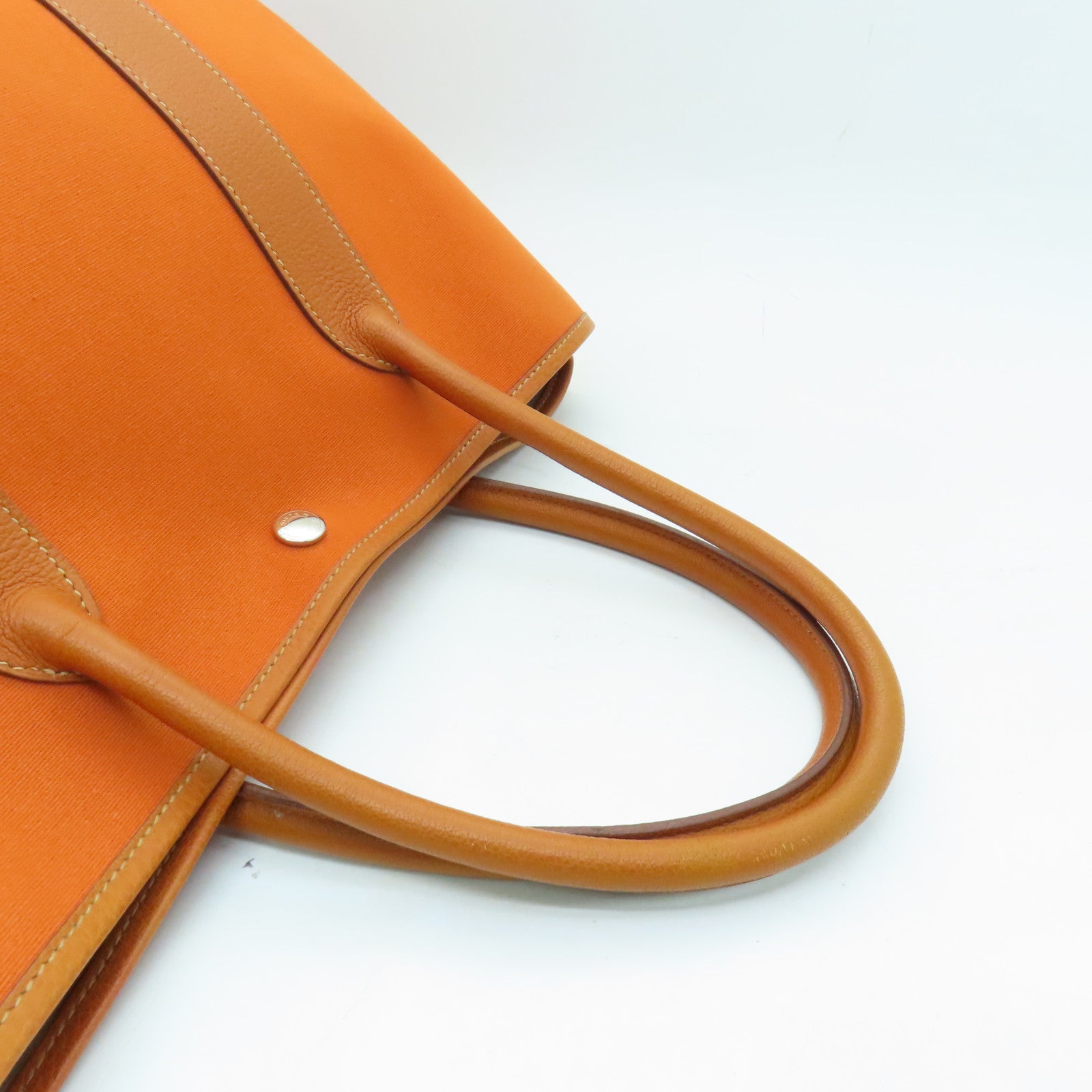 HERMES 帆布Garden Party PM银扣手挽袋橙色