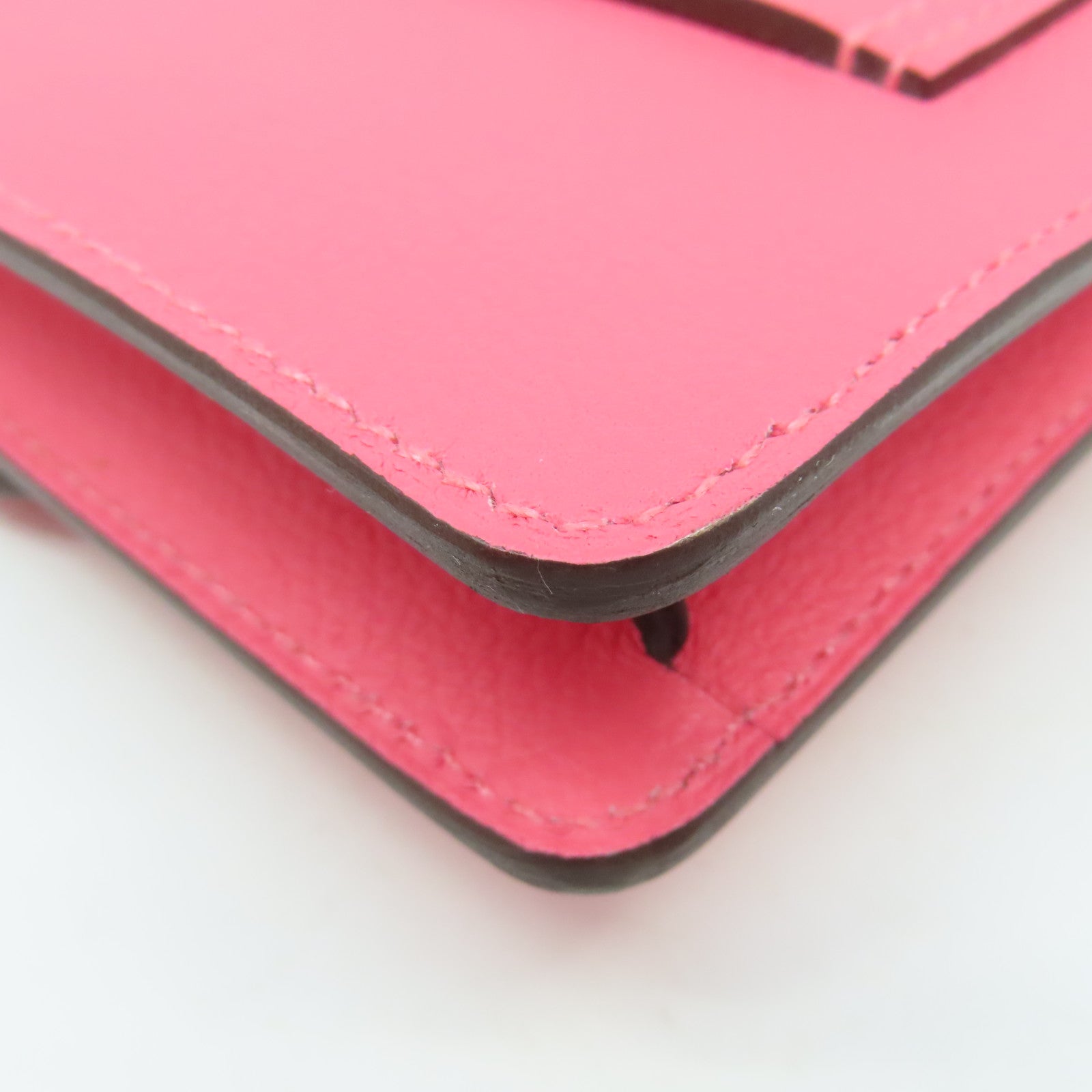 HERMES Evercolor皮革Roulis Slim Pouch銀扣錢包/手拿包Rose Azalee杜鵑粉色