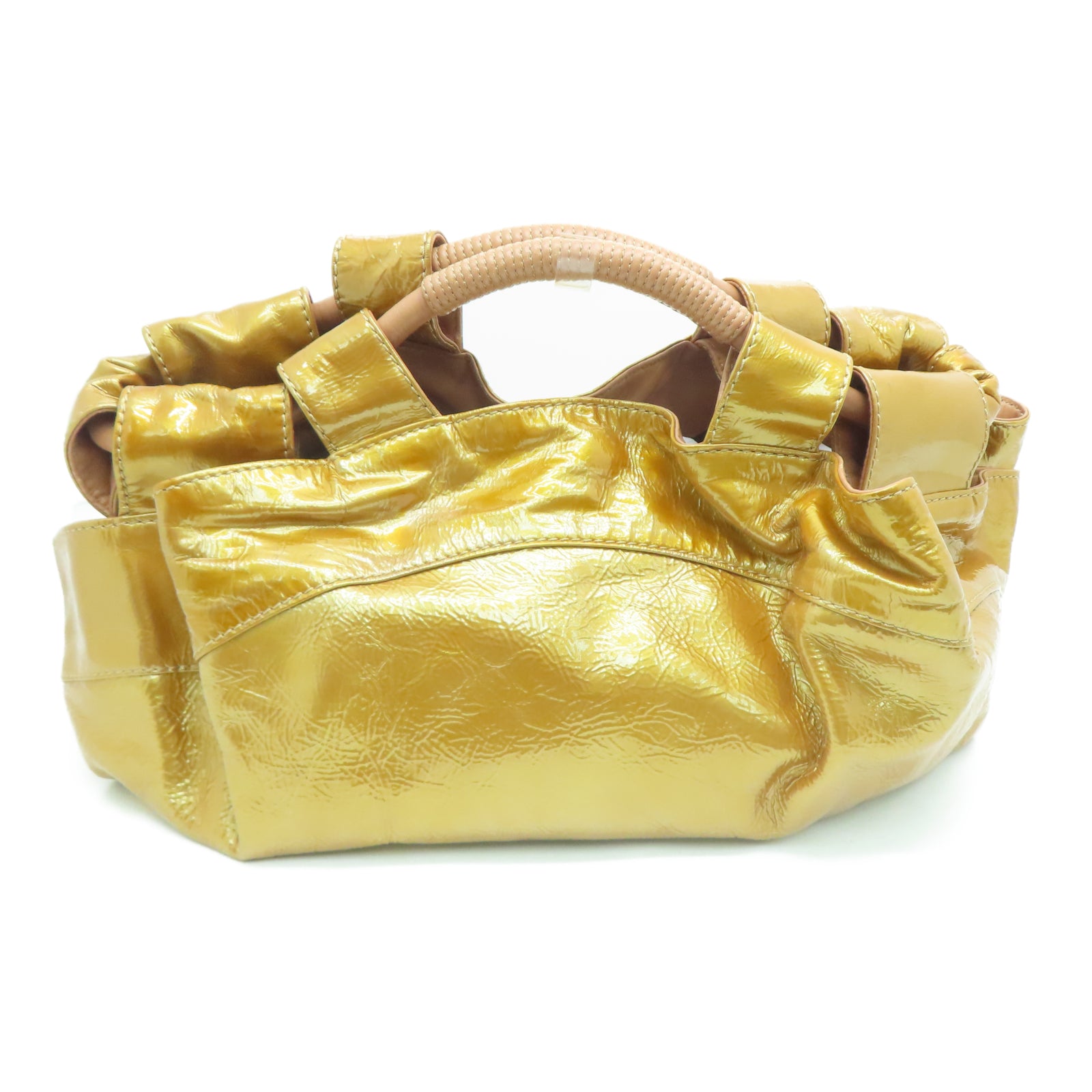 LOEWE 漆皮皮革Hand Bag金扣手挽袋金色