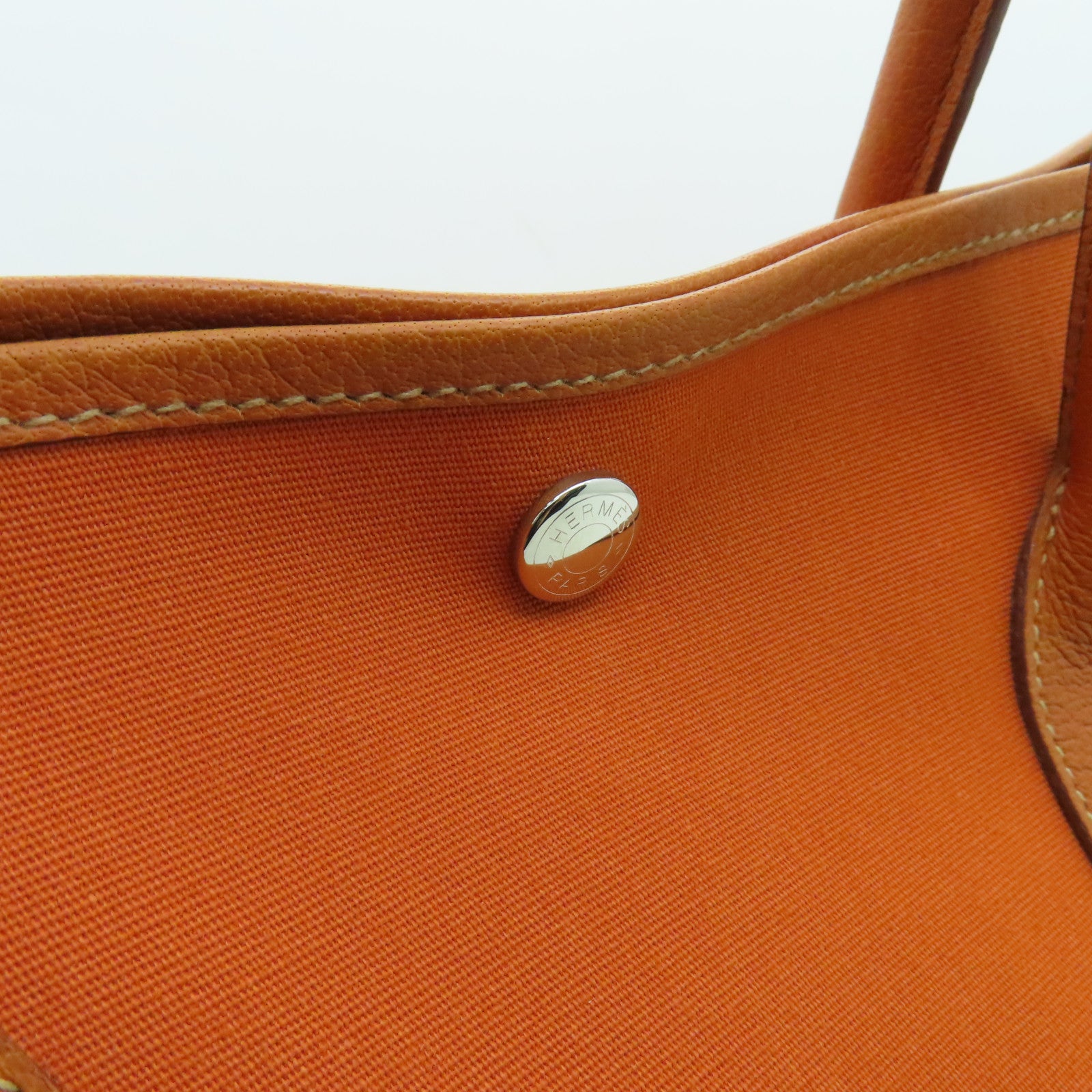 HERMES 帆布Garden Party PM银扣手挽袋橙色