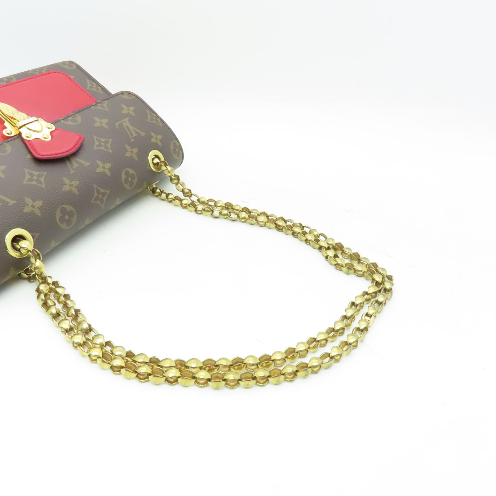 LOUIS VUITTON Monogram Victoire金扣鏈帶肩背袋啡色/紅色