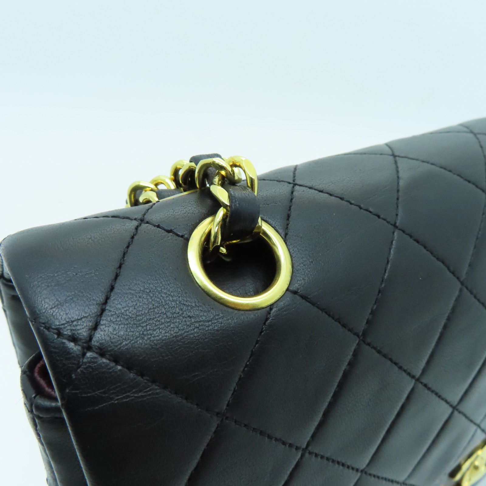 CHANEL Rhombus Sheepskin Leather Chain Shoulder Gold Buckle Hand Chain Belt Shoulder Bag Black