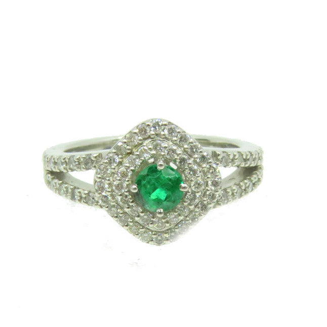 JEWELRY 【激減優惠】PT900鉑金/0.18ct綠寶石/0.43ct鑽石Emerald Ring戒指US#5.75