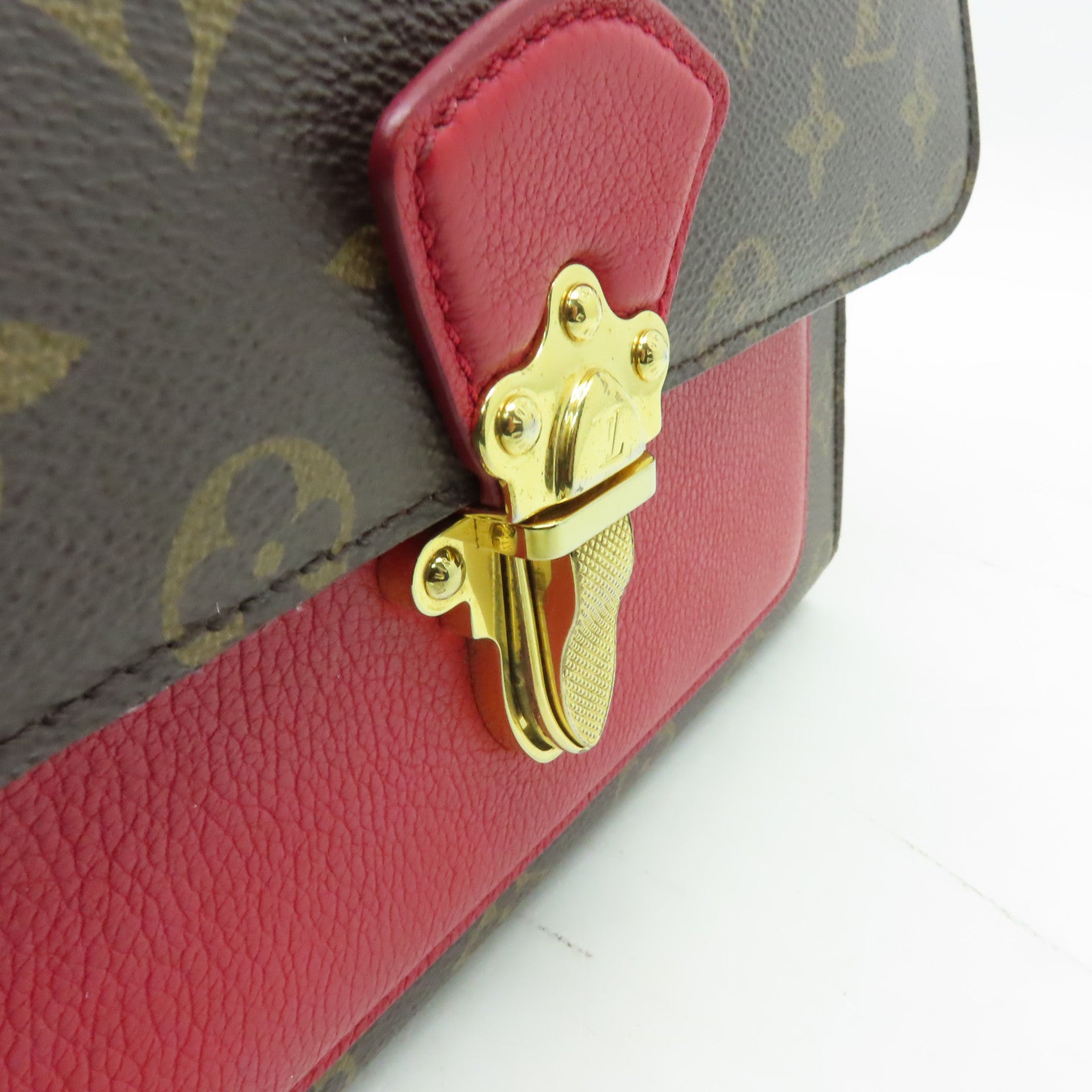 LOUIS VUITTON Monogram Victoire金扣鏈帶肩背袋啡色/紅色