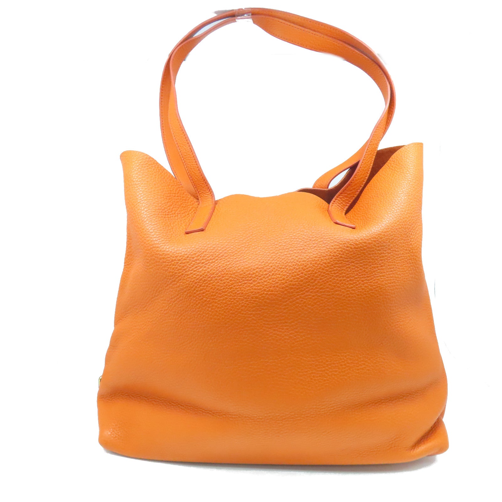 PRADA cowhide leather Tote Bag gold buckle handle bag orange