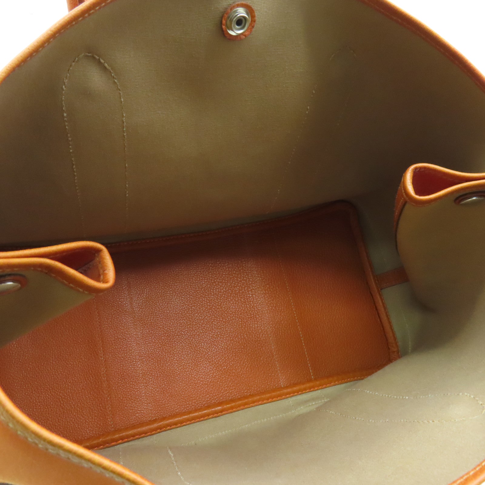 HERMES 帆布Garden Party PM银扣手挽袋橙色