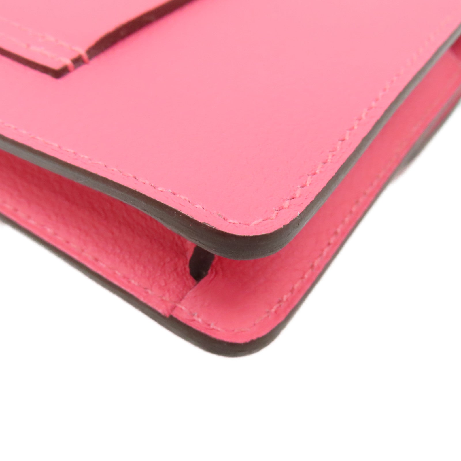 HERMES Evercolor皮革Roulis Slim Pouch銀扣錢包/手拿包Rose Azalee杜鵑粉色