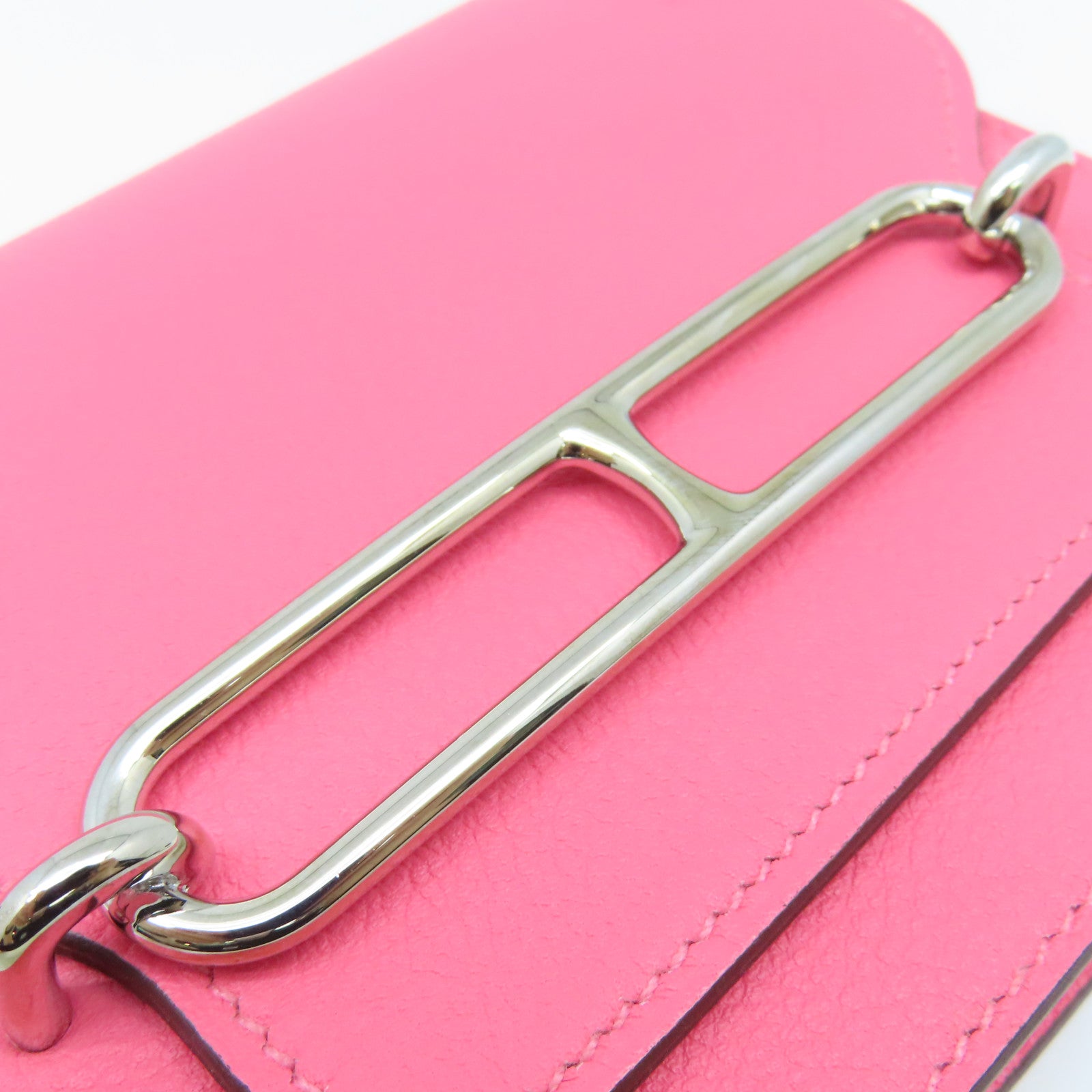 HERMES Evercolor皮革Roulis Slim Pouch銀扣錢包/手拿包Rose Azalee杜鵑粉色