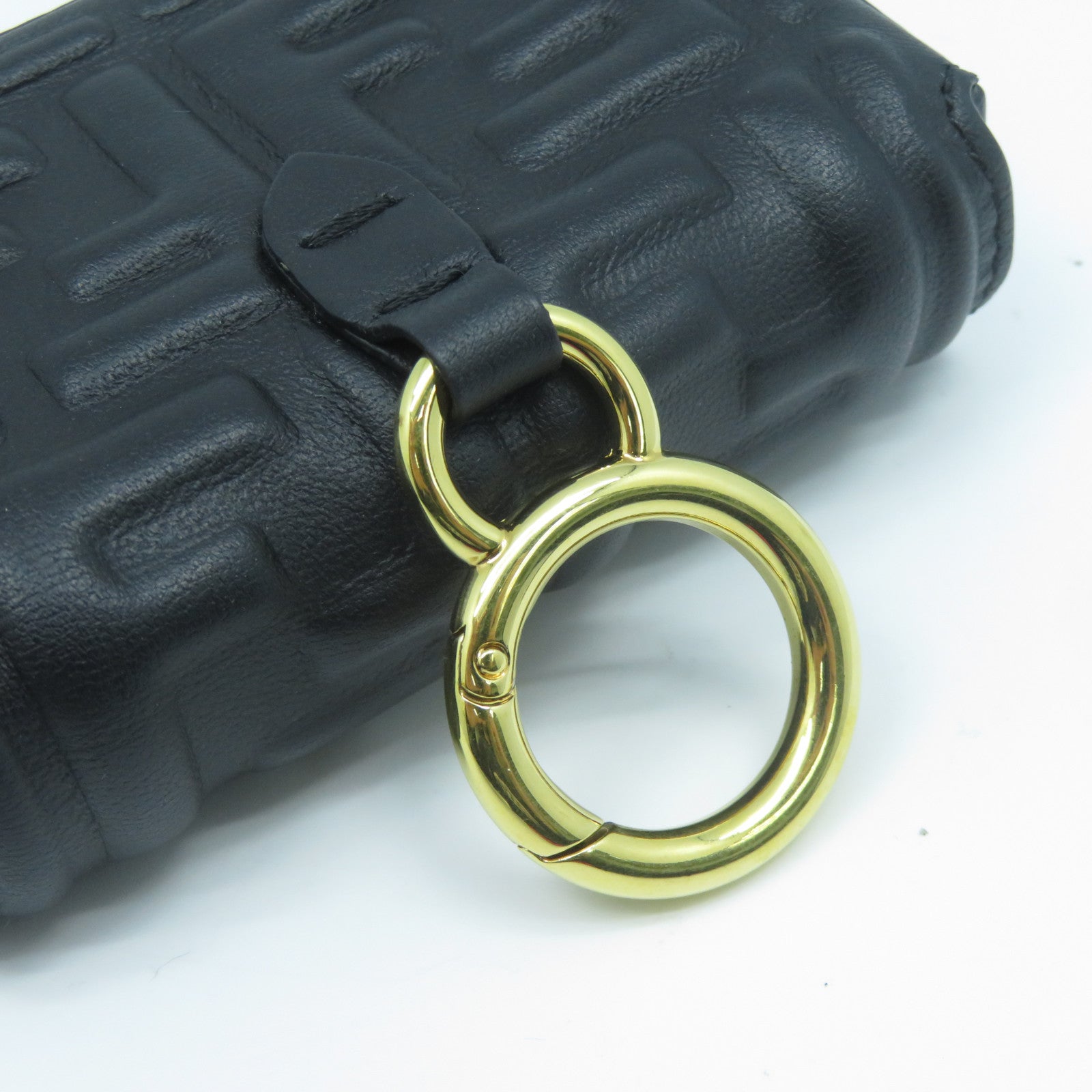 FENDI 牛皮皮革Card Case With Chain金扣鏈帶卡片套黑色