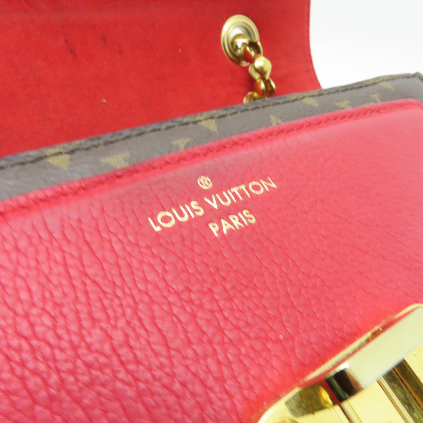 LOUIS VUITTON Monogram Victoire金扣鏈帶肩背袋啡色/紅色