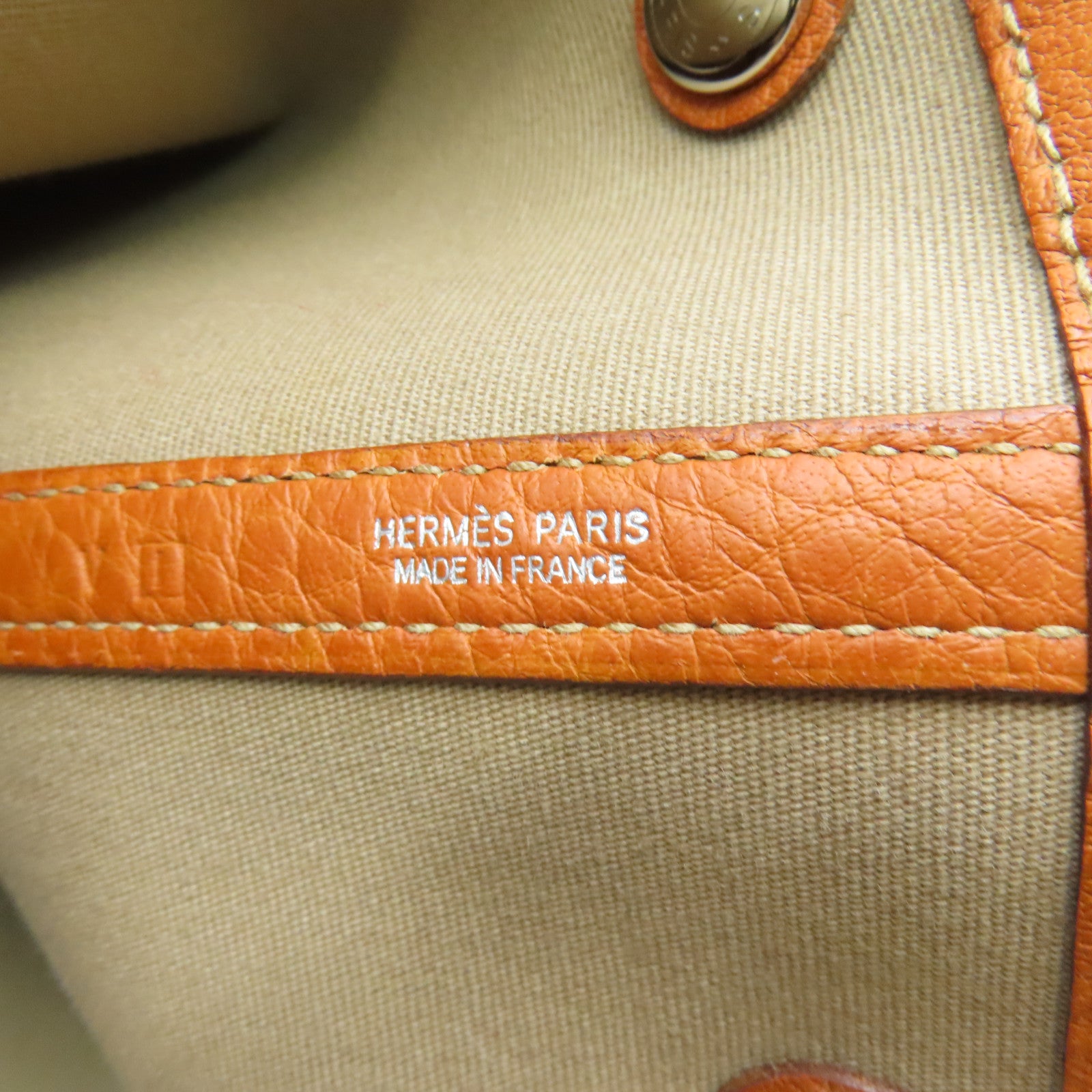 HERMES 帆布Garden Party PM银扣手挽袋橙色