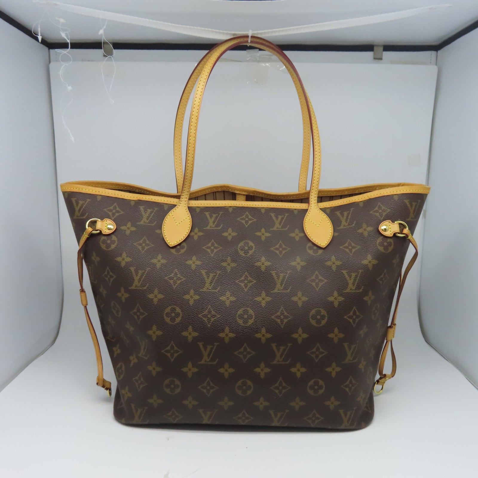 LOUIS VUITTON Monogram Neverfull金扣手挽袋棕色