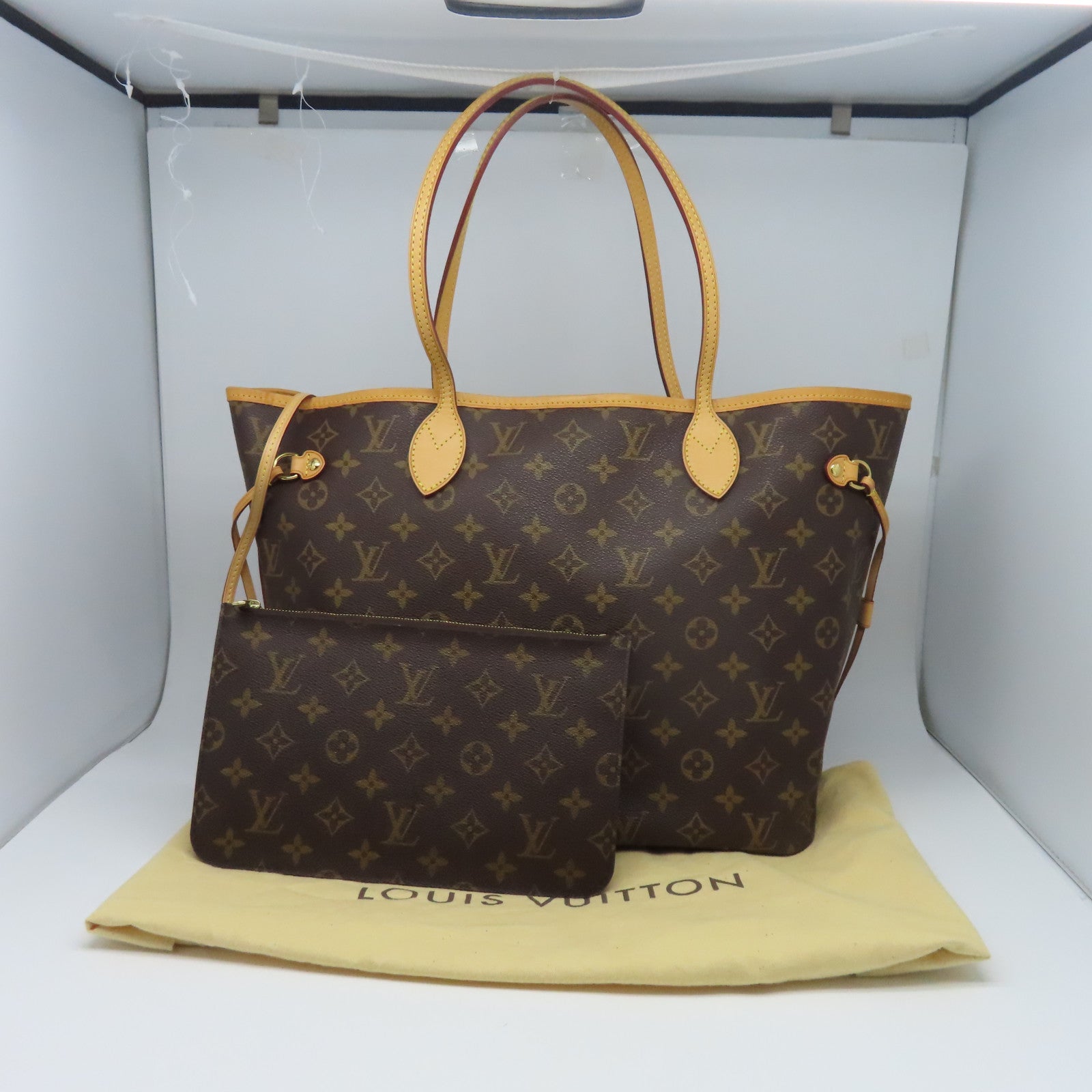 LOUIS VUITTON Monogram Neverfull金扣手挽袋棕色