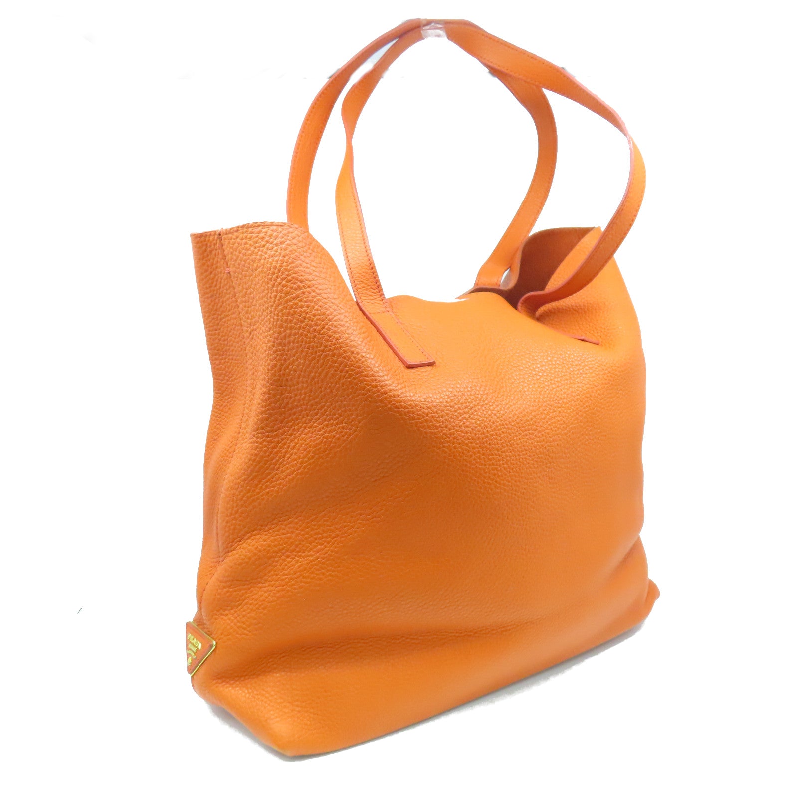 PRADA cowhide leather Tote Bag gold buckle handle bag orange