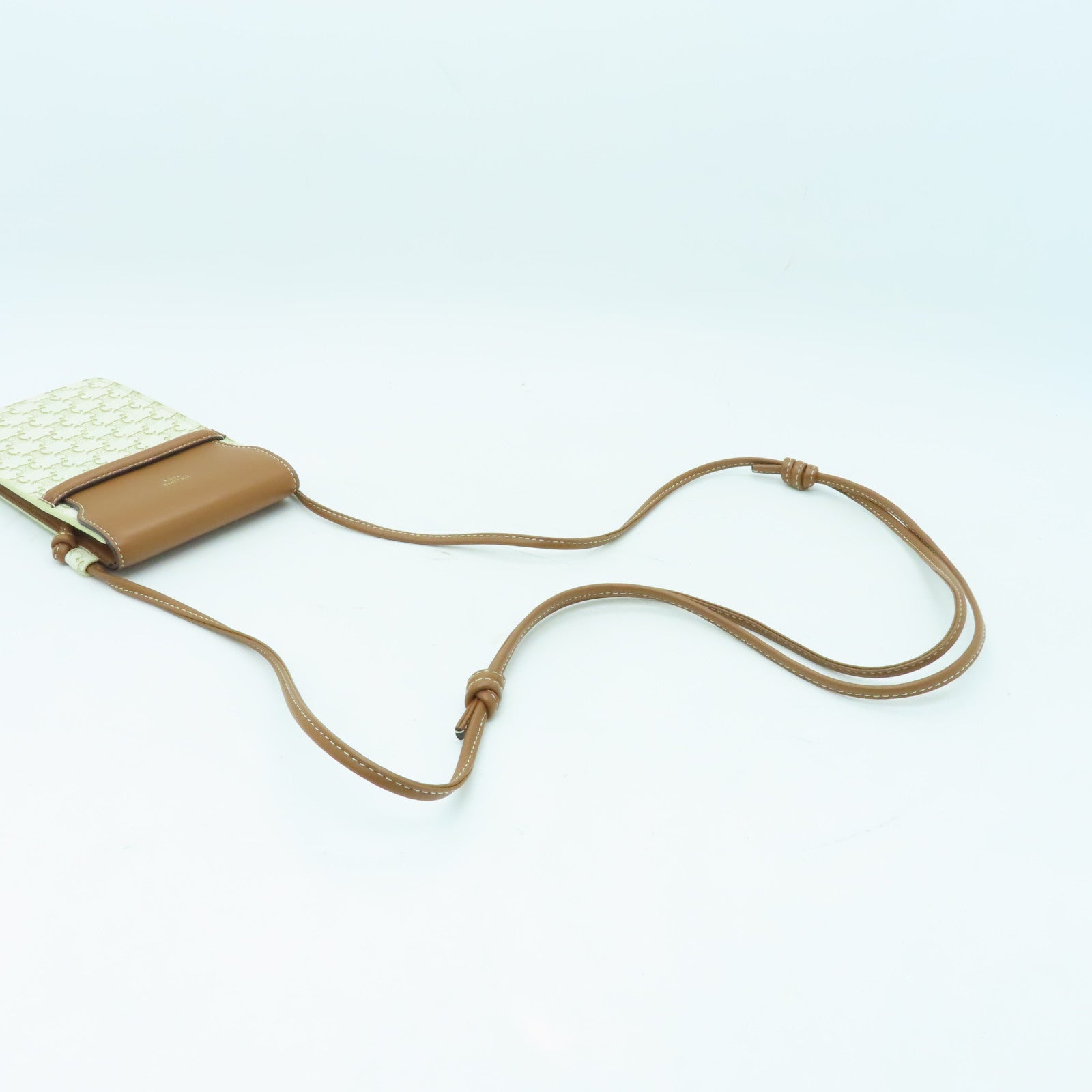 CELINE 塗層帆布Triomphere Phone Bag肩背袋棕色