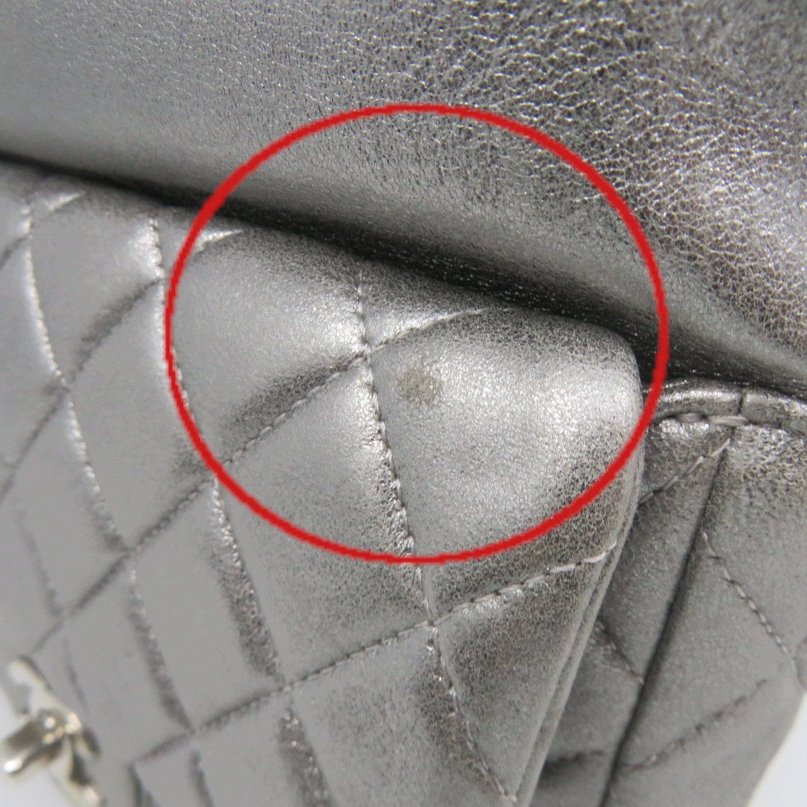 CHANEL 菱格牛皮皮革Backpack銀扣鏈帶背包銀色