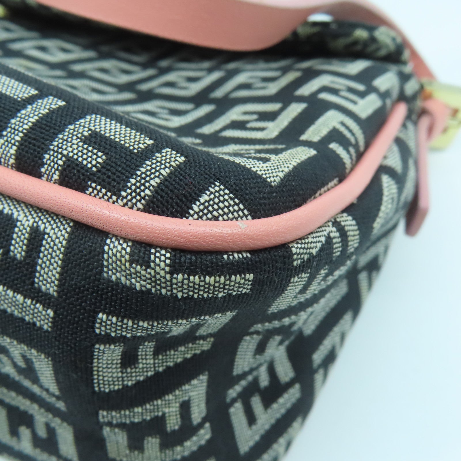 FENDI 帆布Shoulder Bag金扣肩背袋黑色/粉紅色