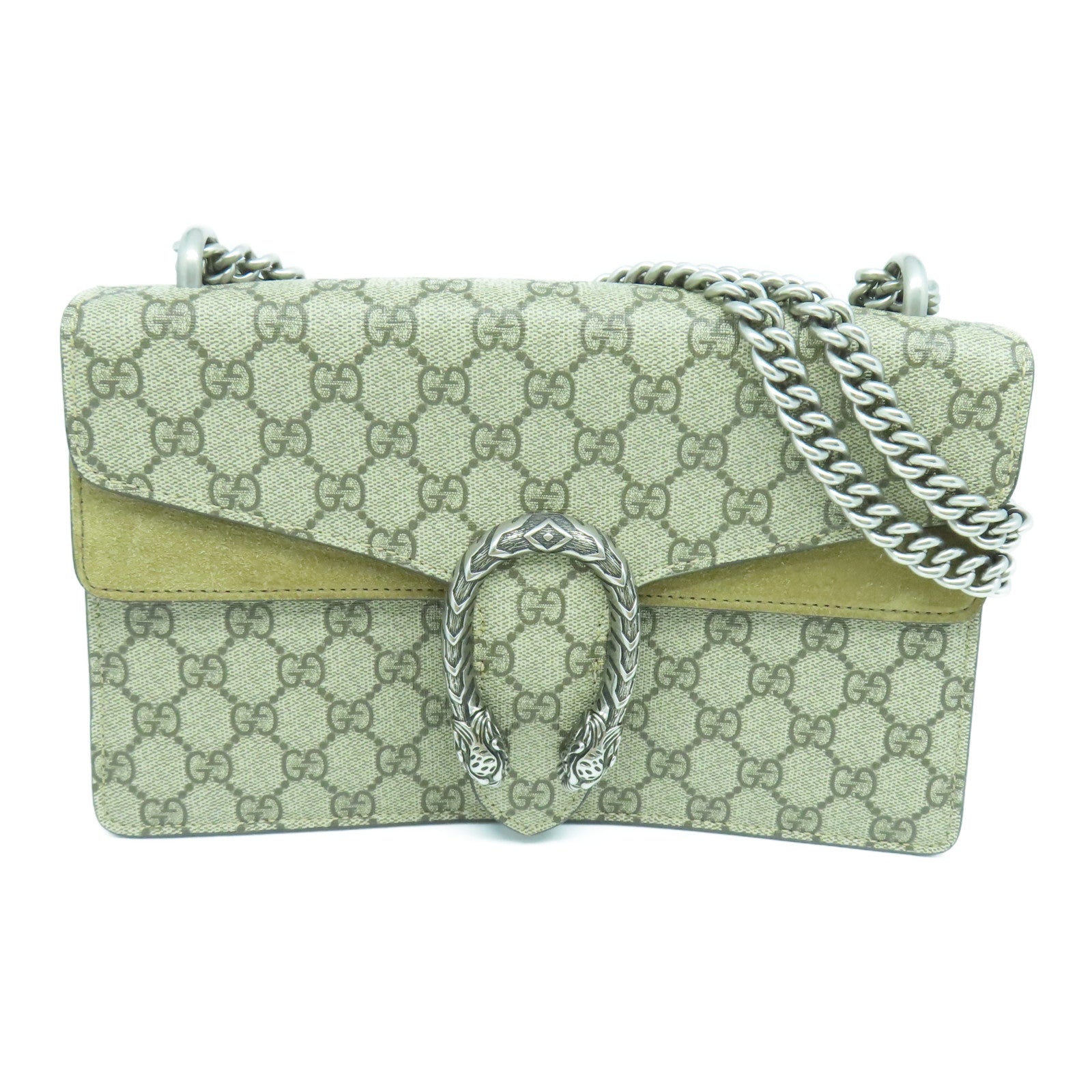 GUCCI 涂层帆布Dionysus GG银扣肩背袋啡色