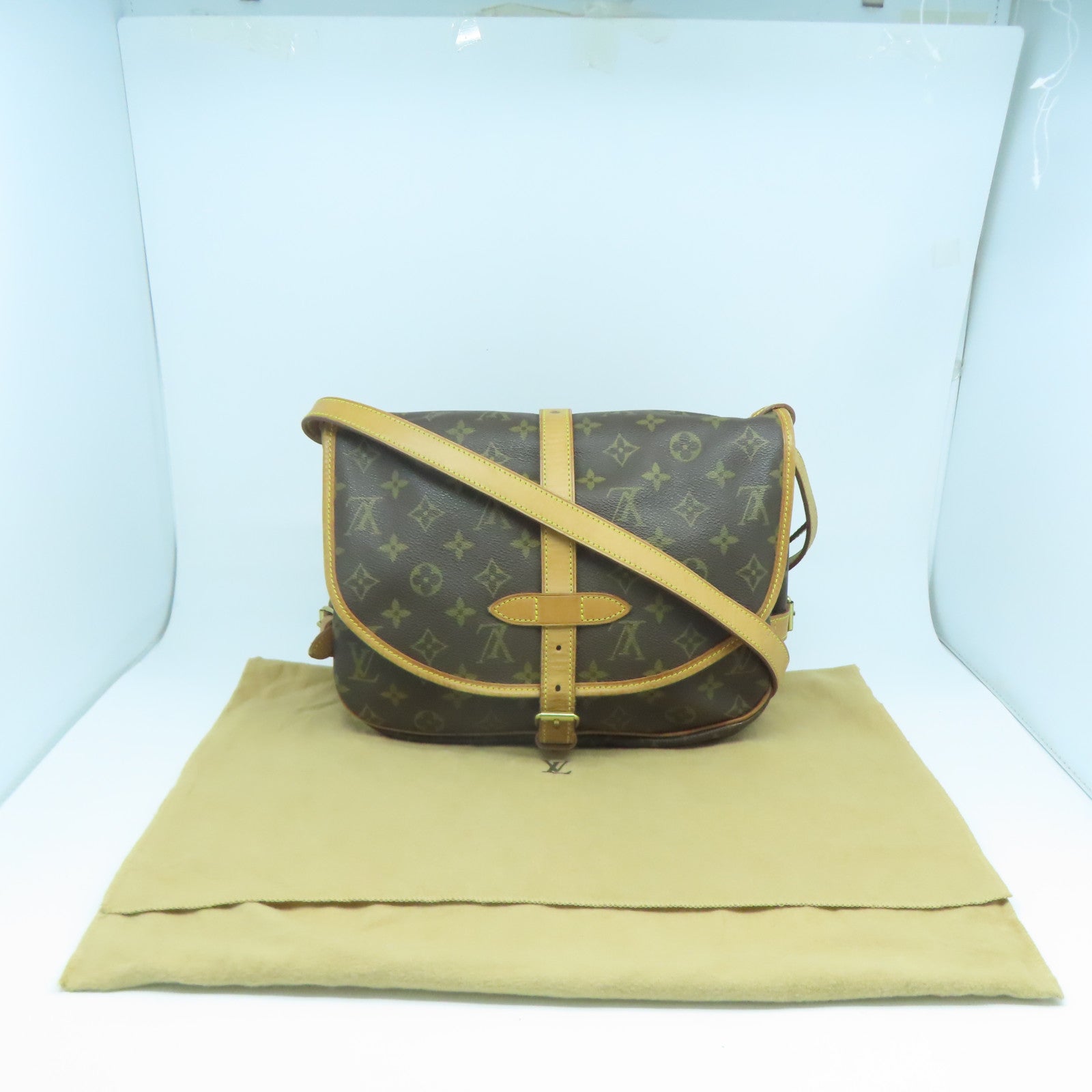 LOUIS VUITTON Monogram Saumur 30金扣肩背袋啡色