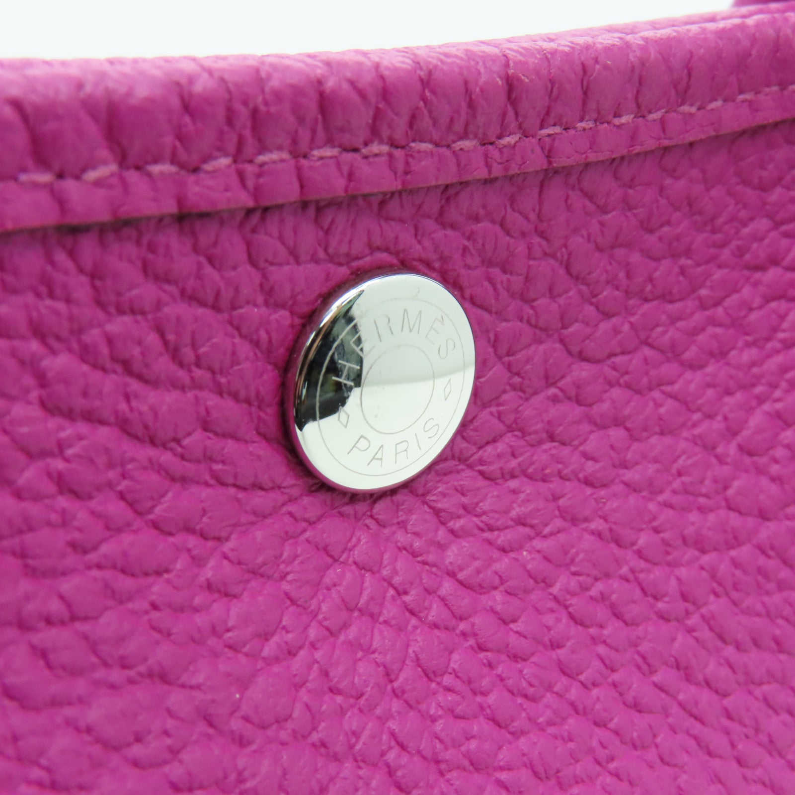 HERMES Negonda皮革Garden Party TPM银扣手挽袋Rose Purple紫色