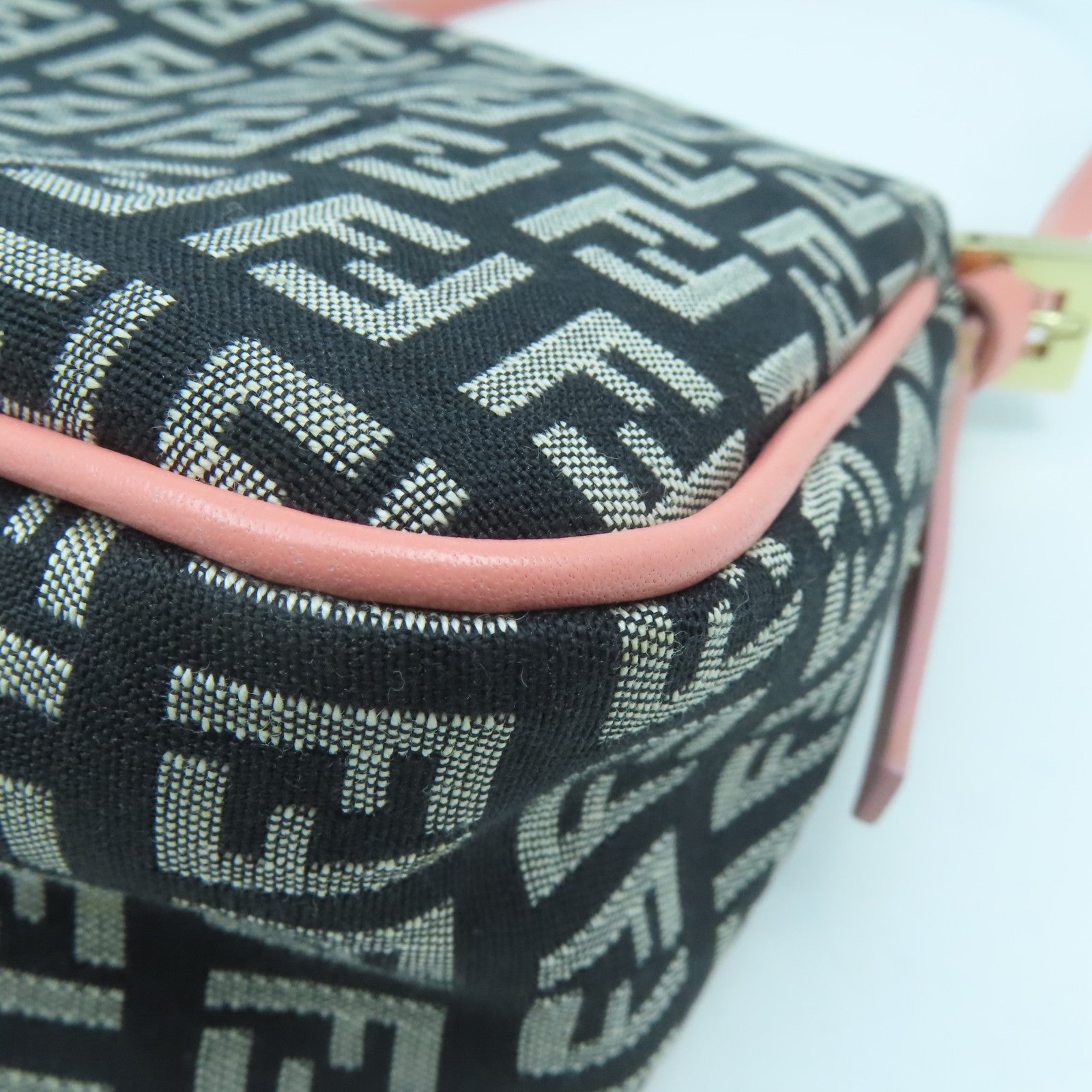 FENDI 帆布Shoulder Bag金扣肩背袋黑色/粉紅色