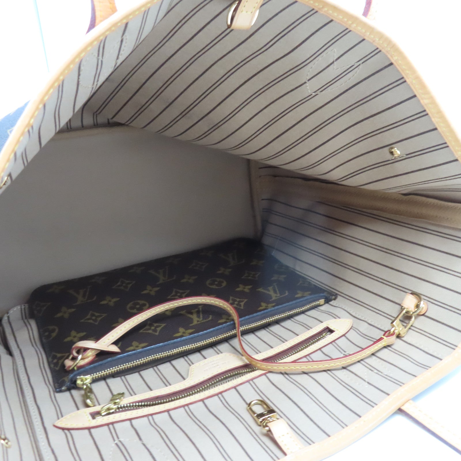 LOUIS VUITTON Monogram Neverfull金扣手挽袋棕色