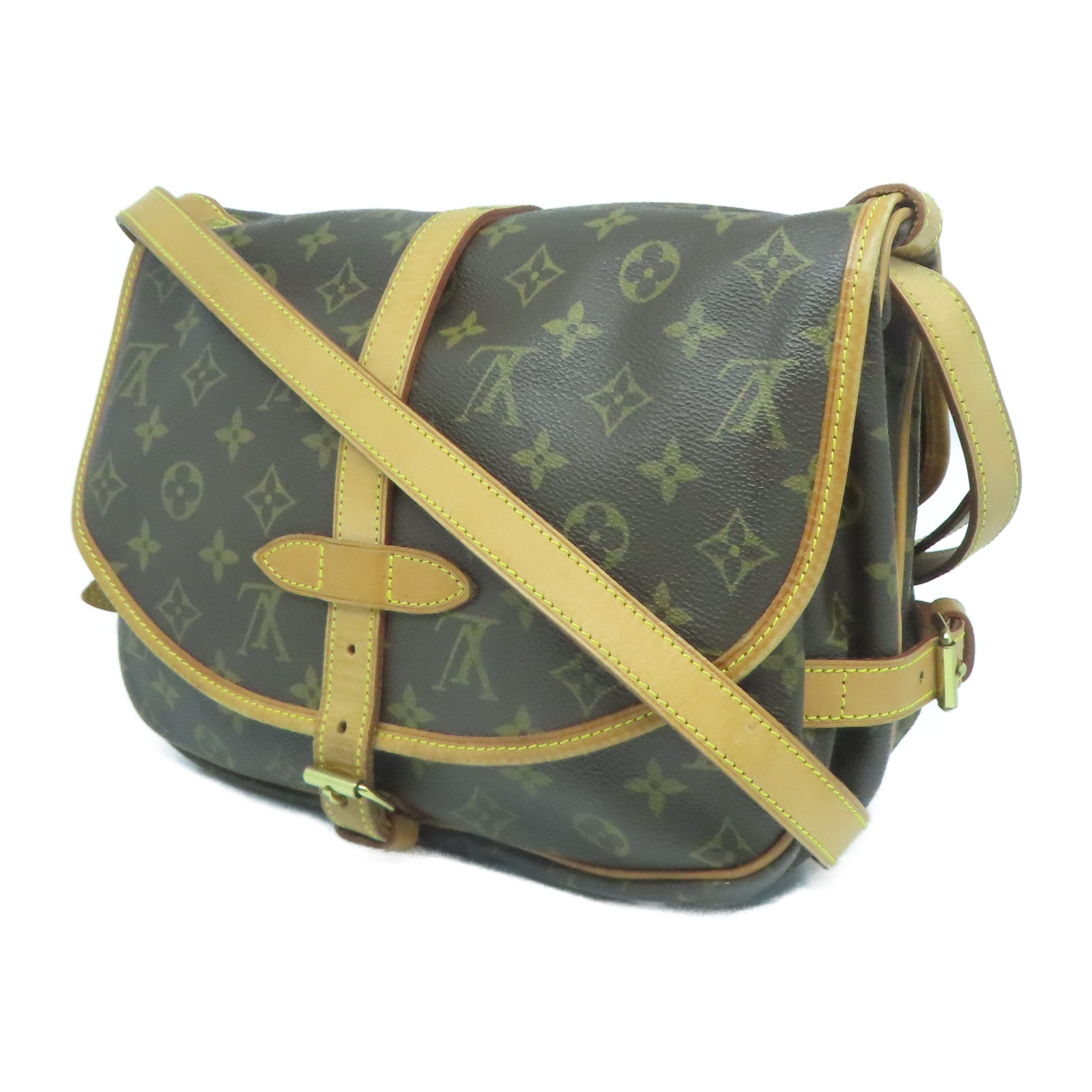 LOUIS VUITTON Monogram Saumur 30金扣肩背袋啡色