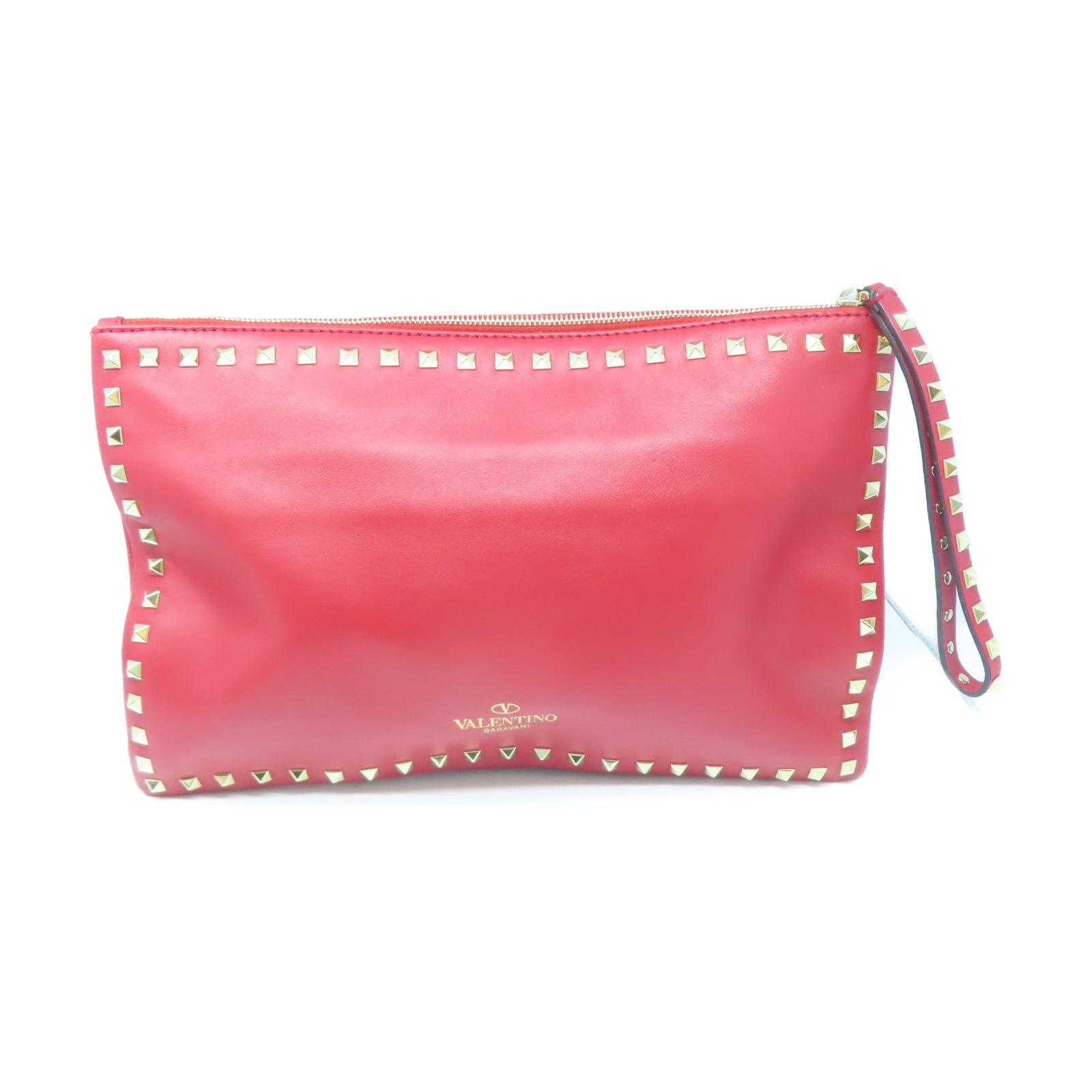 Valentino 牛皮皮革Pouch金扣手拿包紅色