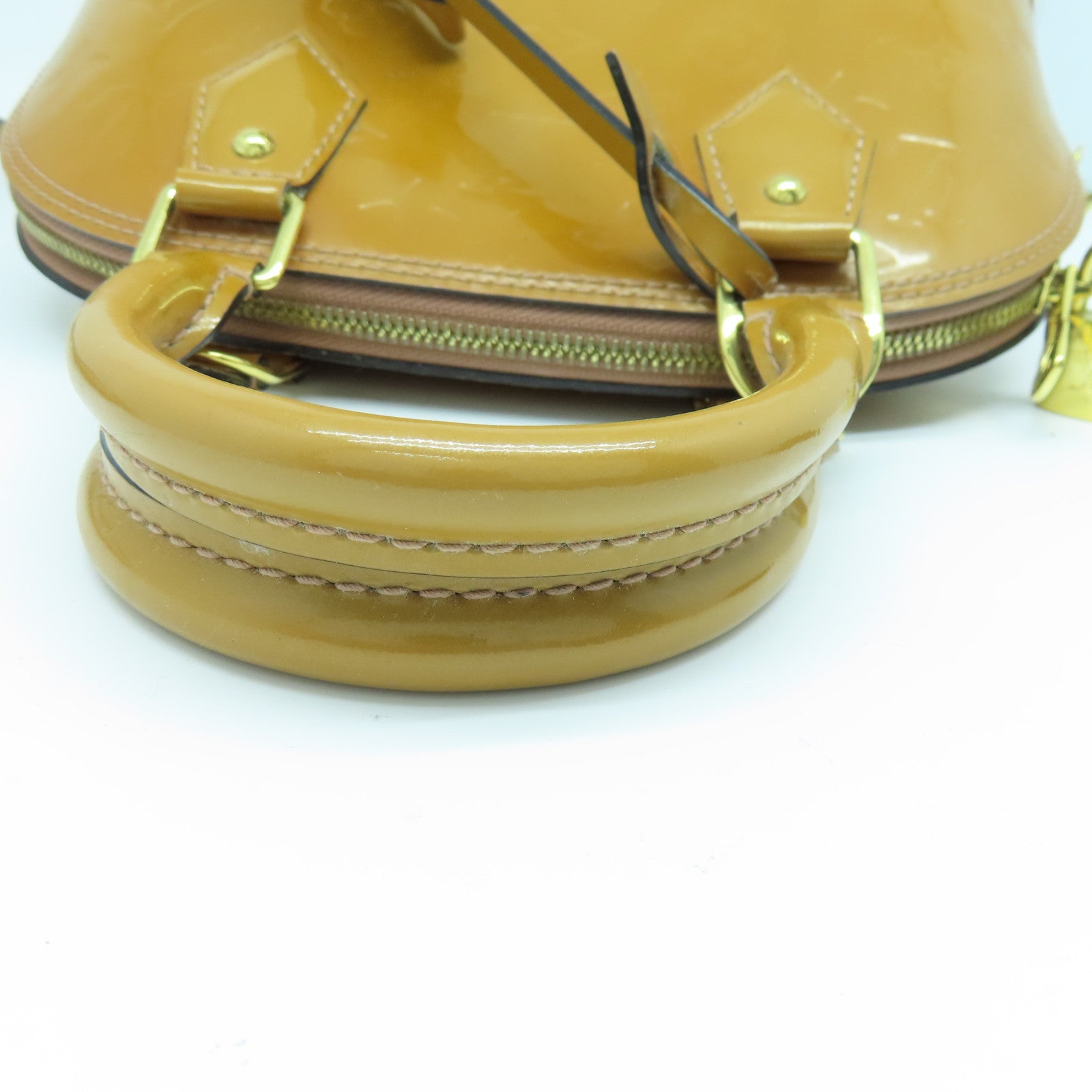 LOUIS VUITTON Monogram Vernis Alma BB gold buckle handle shoulder bag brown