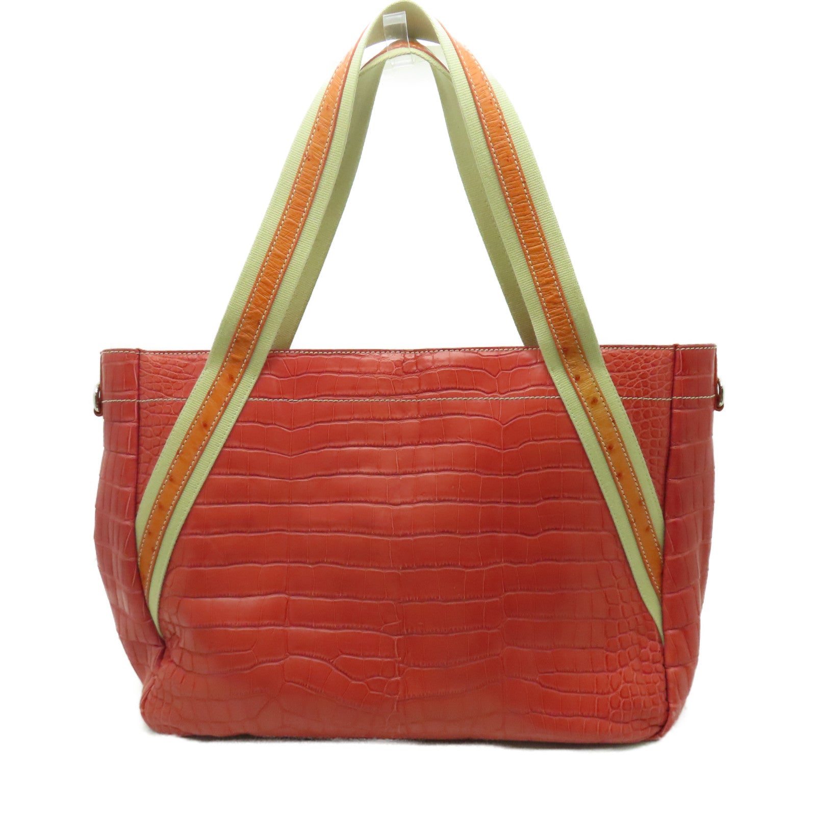 PRADA 鱷魚/鴕鳥皮革Shoulder Bag銀扣肩背袋紅色
