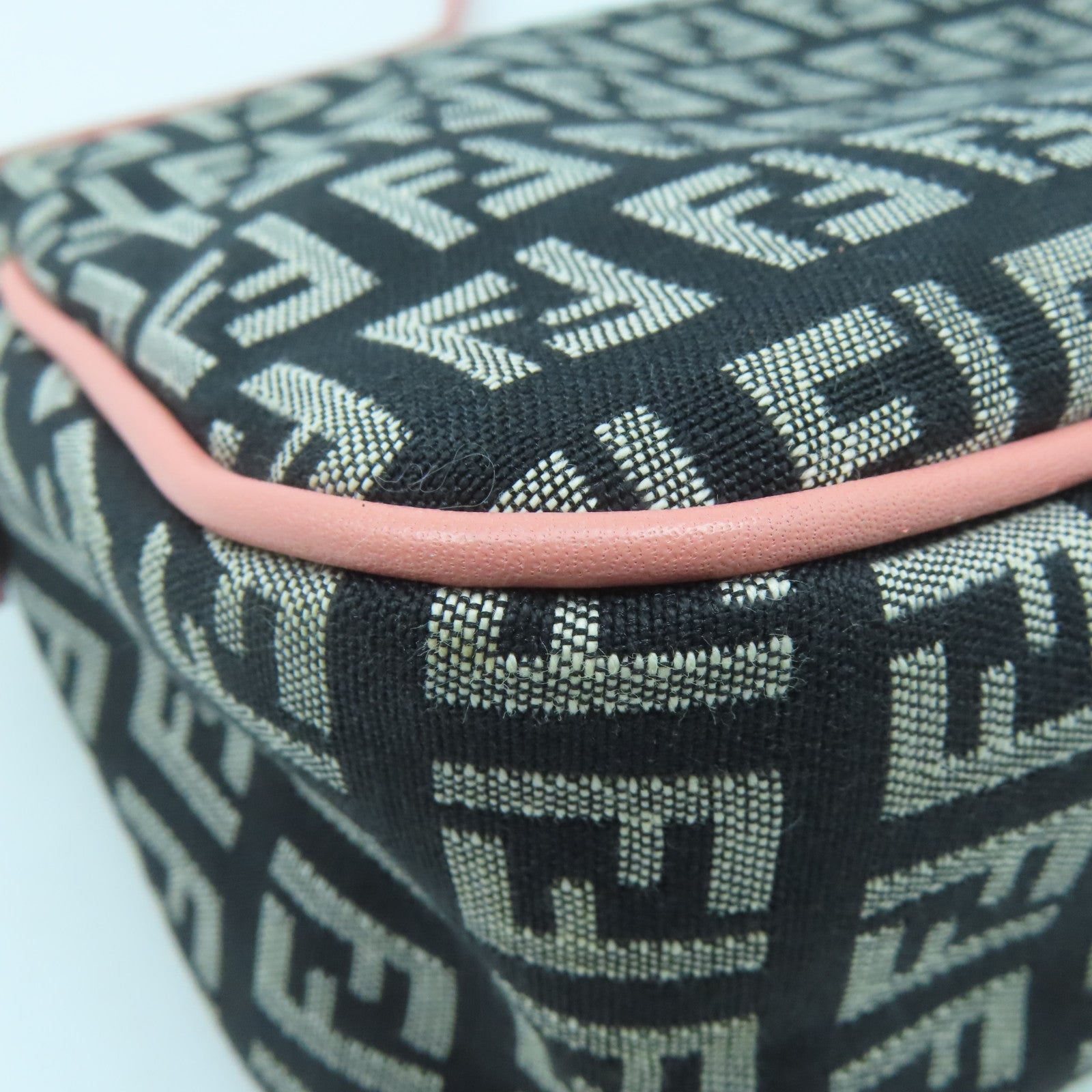FENDI 帆布Shoulder Bag金扣肩背袋黑色/粉紅色